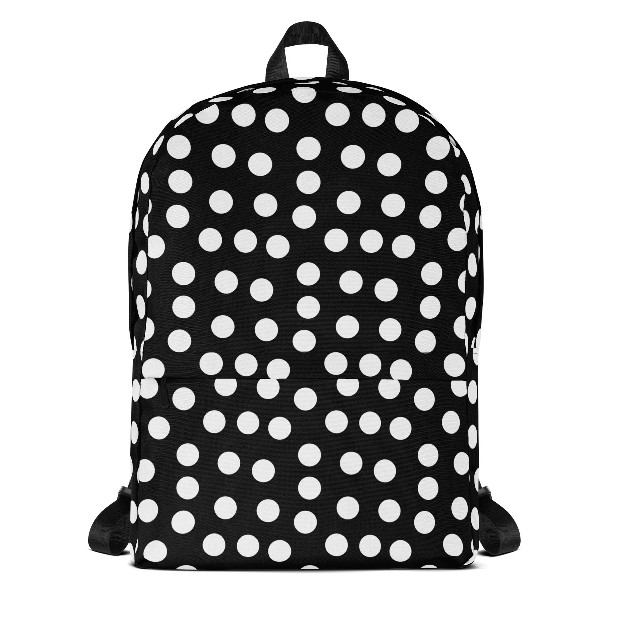 Vintage Preppy Style Black Backpack with White Polka dots