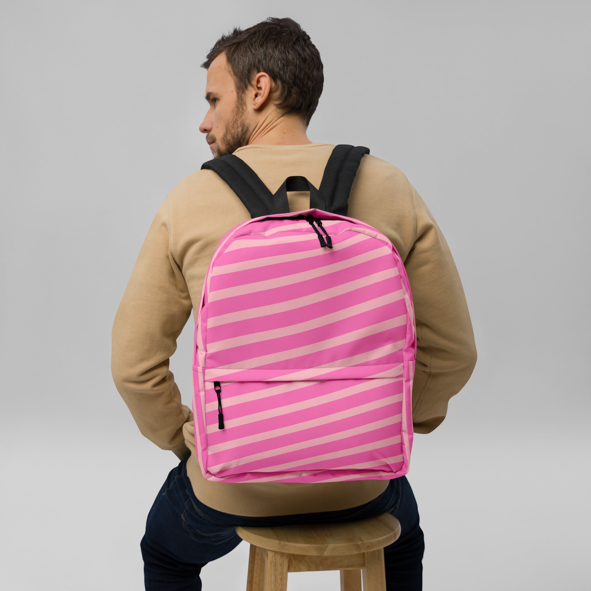 Pink Striped Preppy Aesthetic Backpack for Women