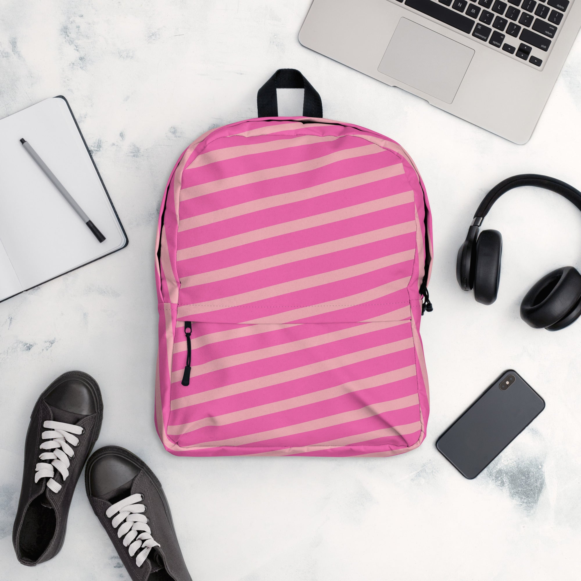 Pink Striped Preppy Aesthetic Backpack for Women