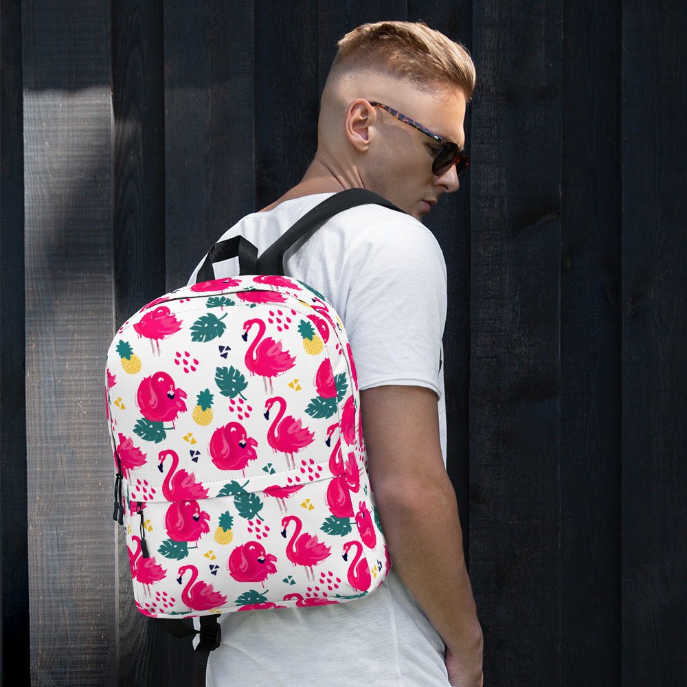 Preppy Pink Southern Flamingo Print Summer Beach Backpack
