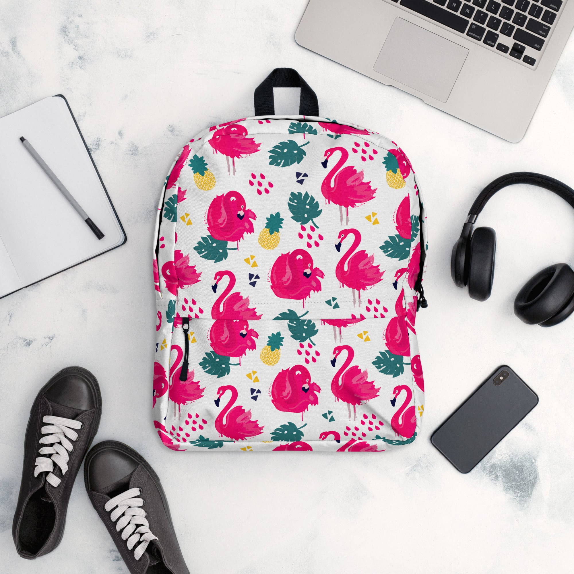 Preppy Pink Southern Flamingo Print Summer Beach Backpack