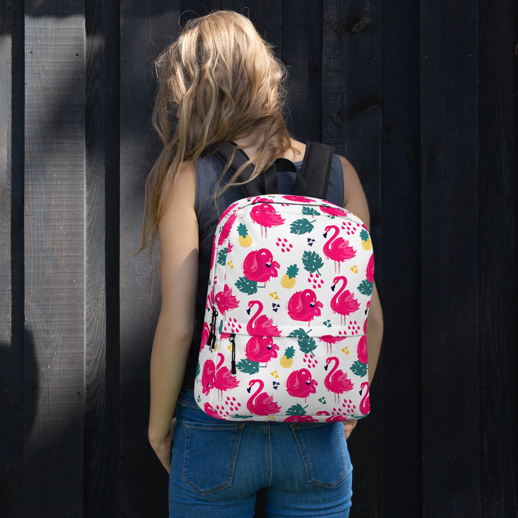 Preppy Pink Southern Flamingo Print Summer Beach Backpack