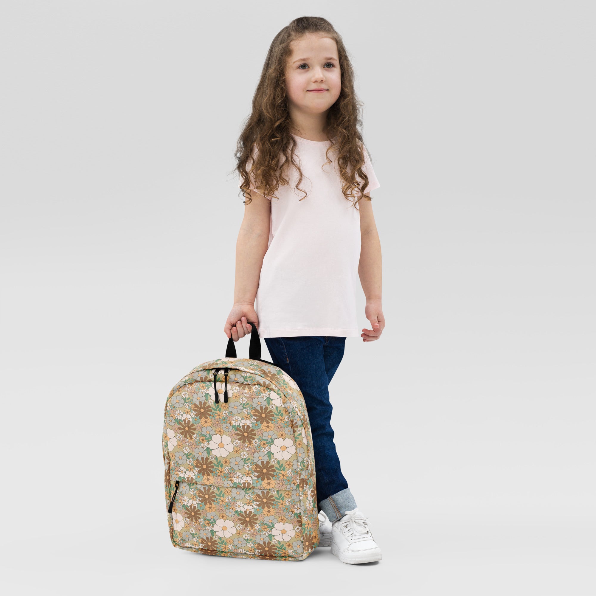 Aesthetic Groovy Brown Fall Flower Pattern Backpack