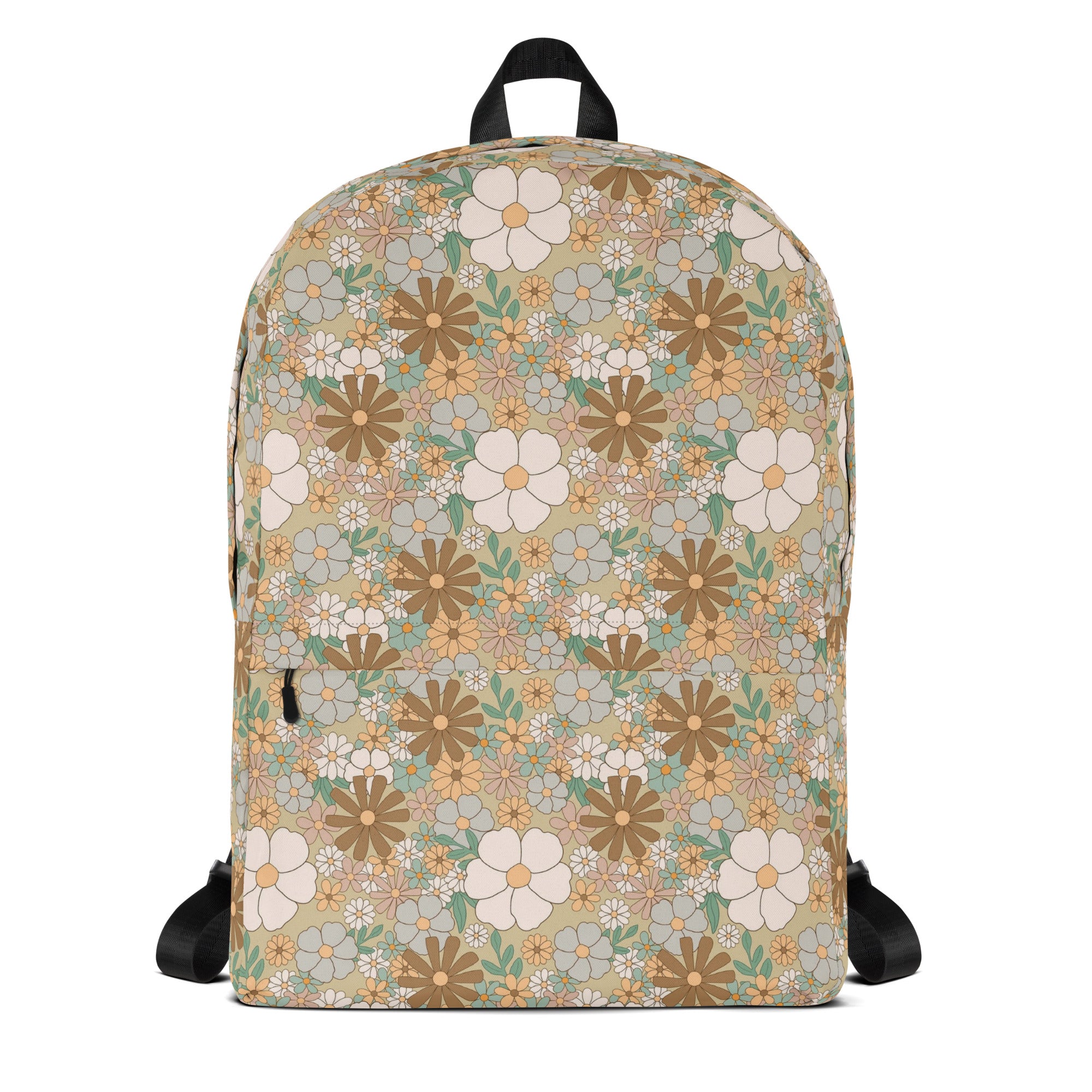 Aesthetic Groovy Brown Fall Flower Pattern Backpack