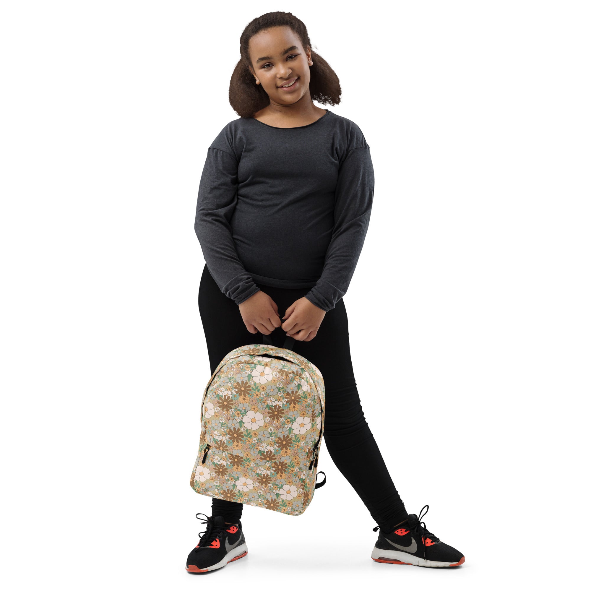 Aesthetic Groovy Brown Fall Flower Pattern Backpack