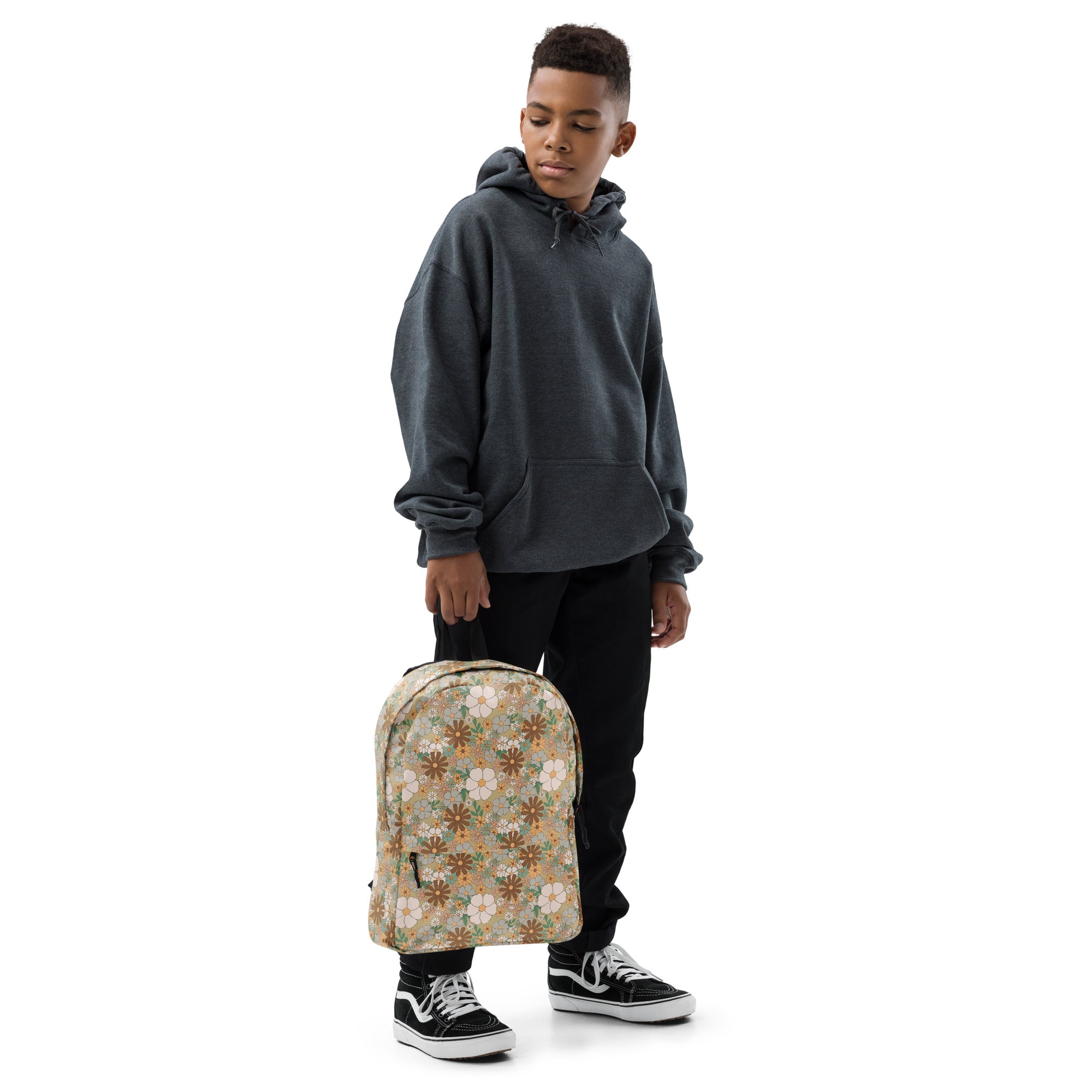 Aesthetic Groovy Brown Fall Flower Pattern Backpack