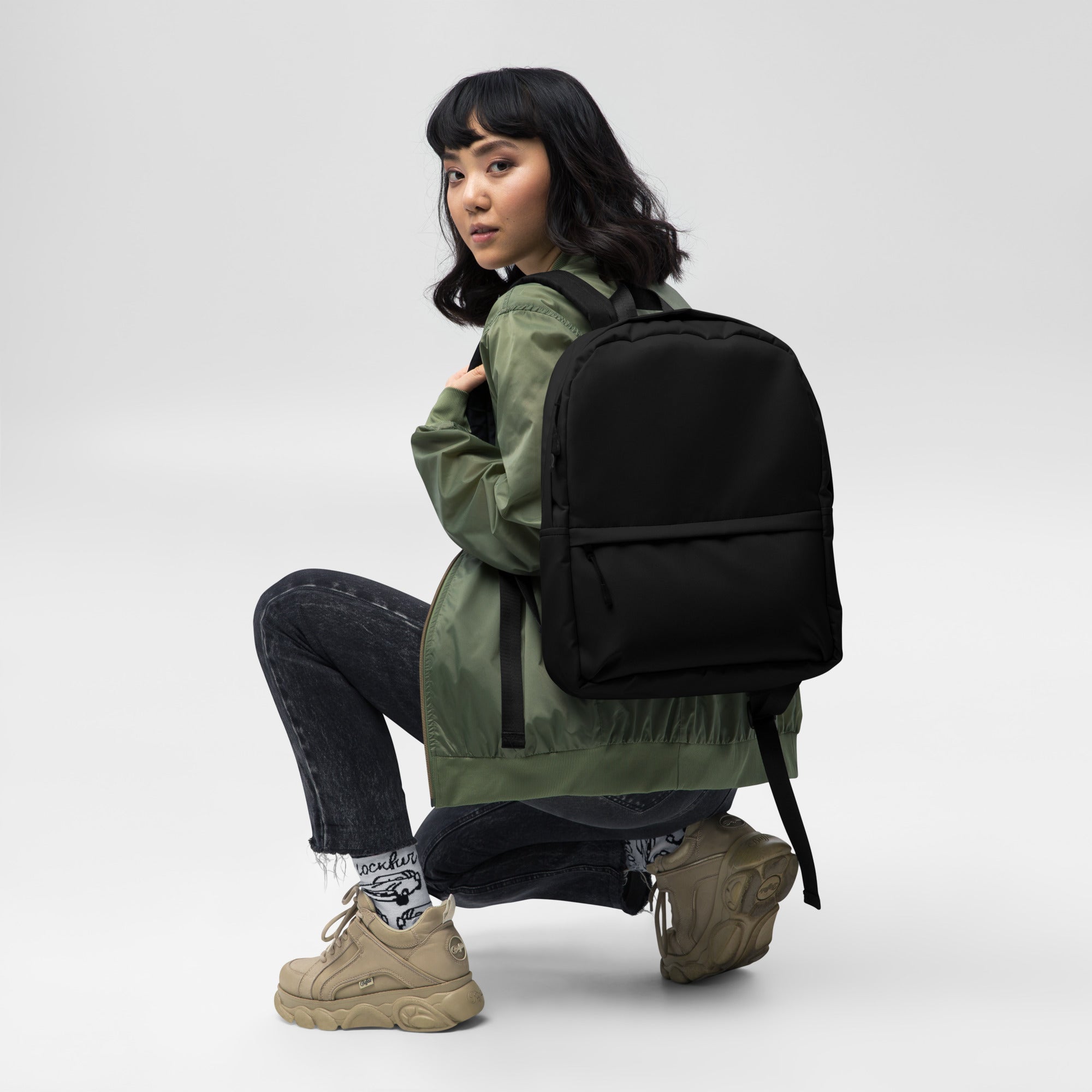 Plain Black Lightweight Laptop Backpack for Women