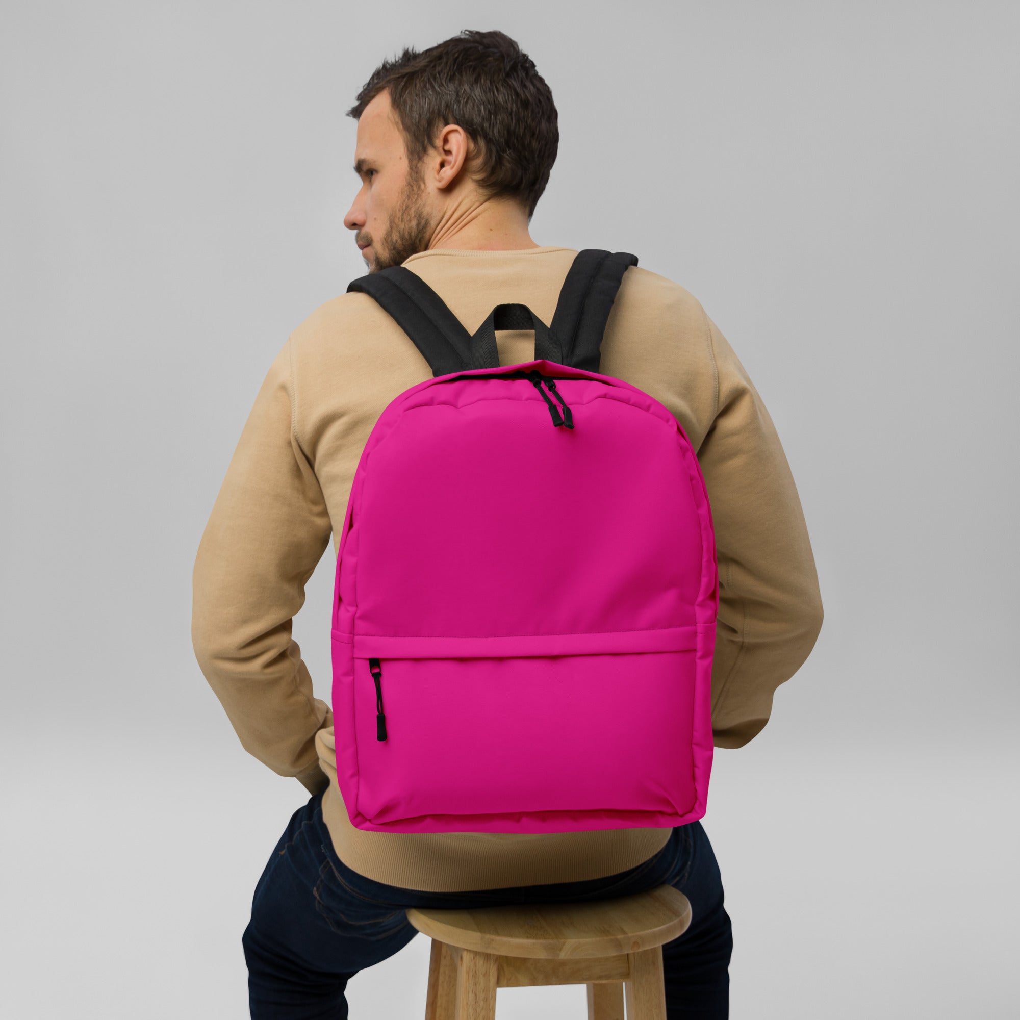 Preppy Shocking Pink Plain Waterproof Backpack for Women