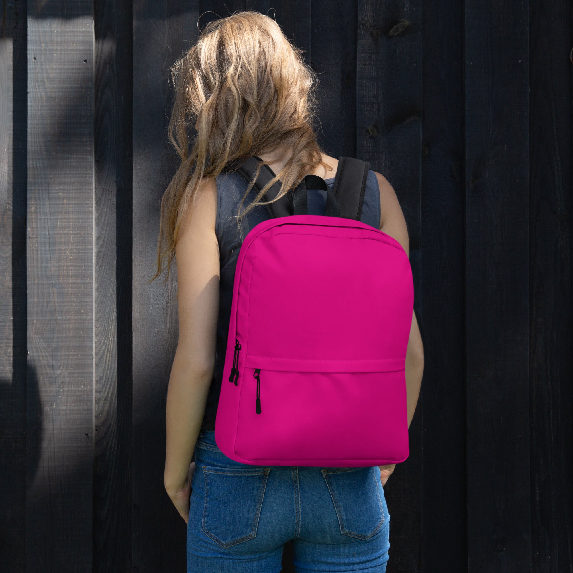 Preppy Shocking Pink Plain Waterproof Backpack for Women