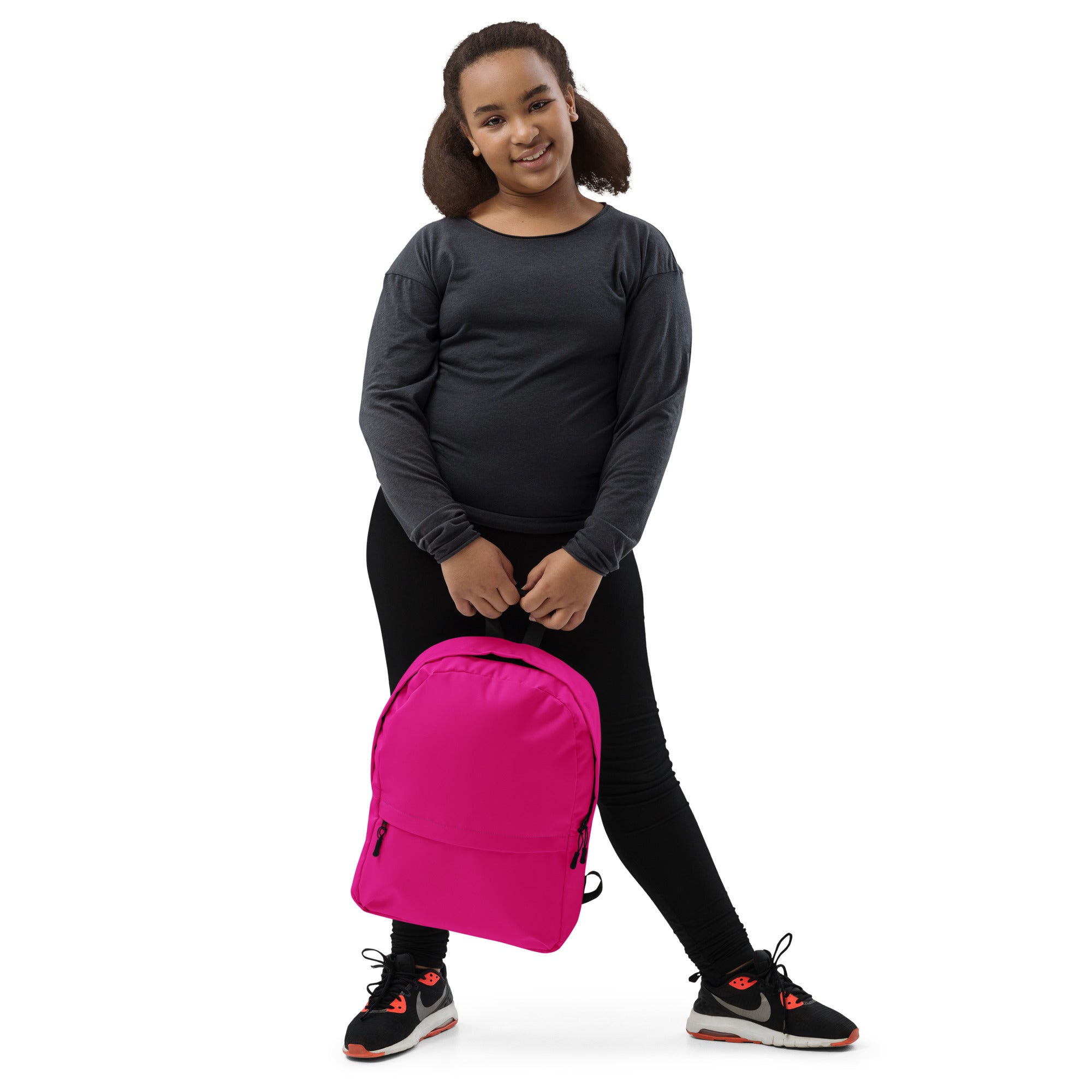 Preppy Shocking Pink Plain Waterproof Backpack for Women