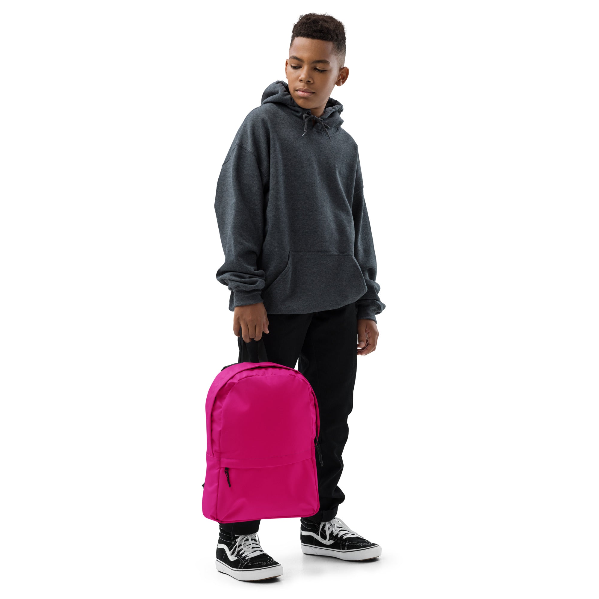 Preppy Shocking Pink Plain Waterproof Backpack for Women