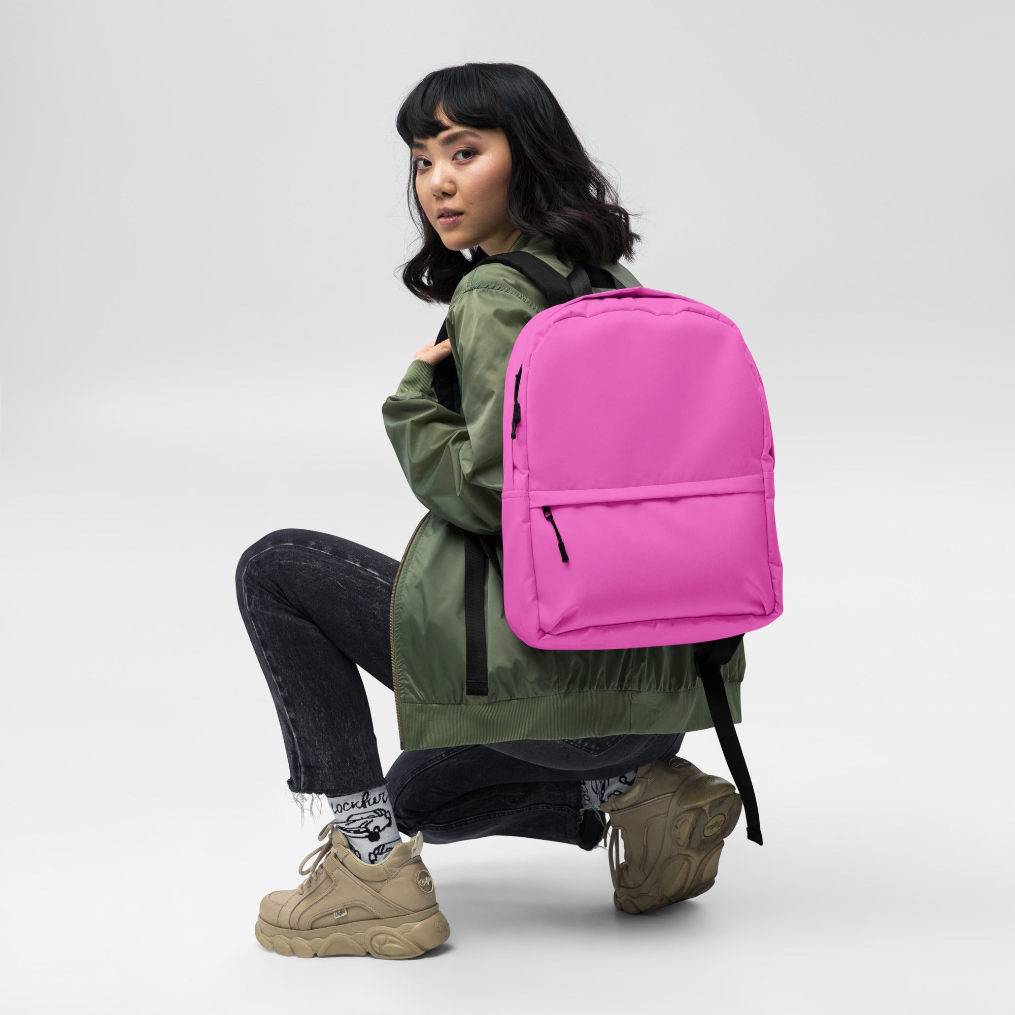 Plain Rose Pink Back to School Backpack for Women