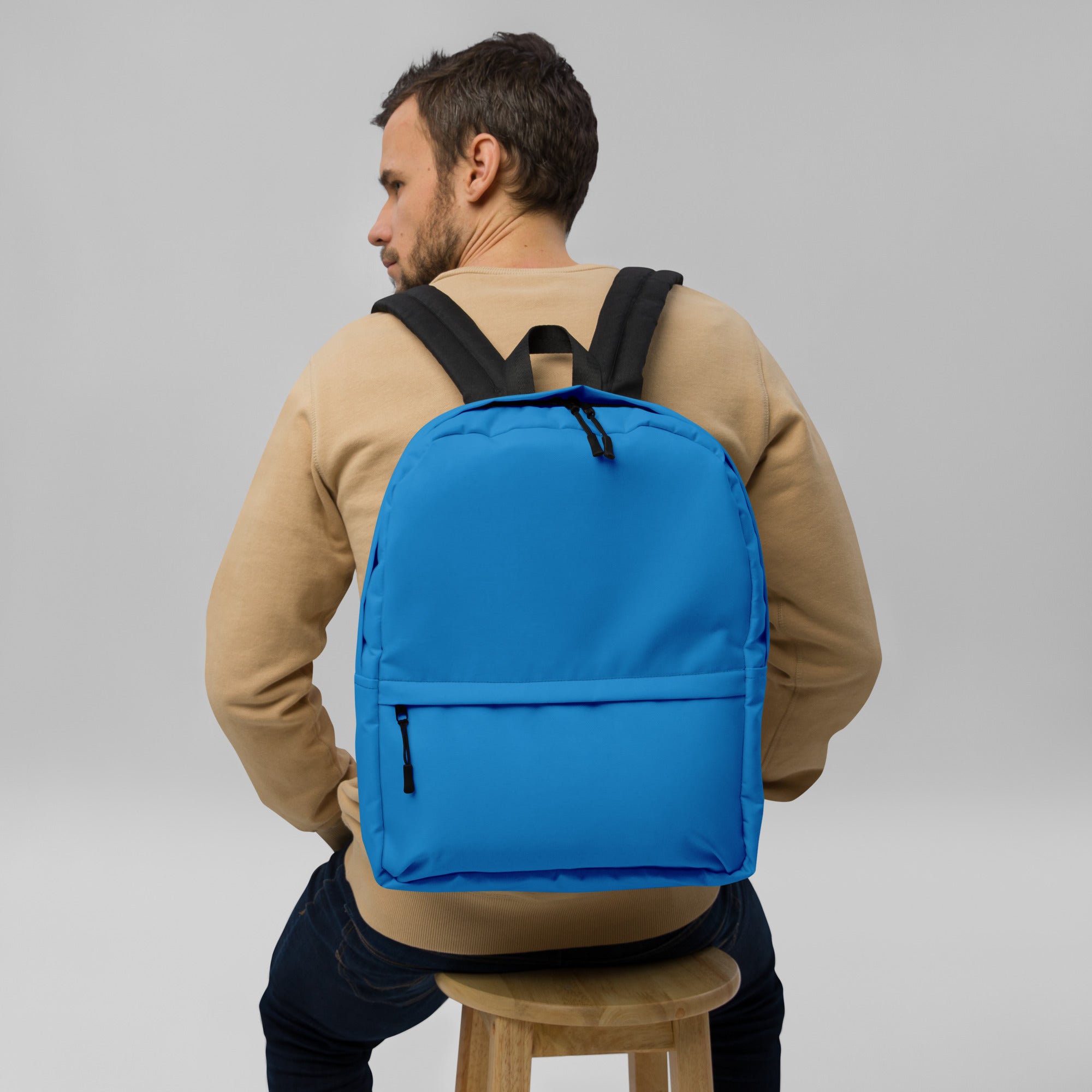 Plain Blue Medium Size Womens Backpack for Travel & School
