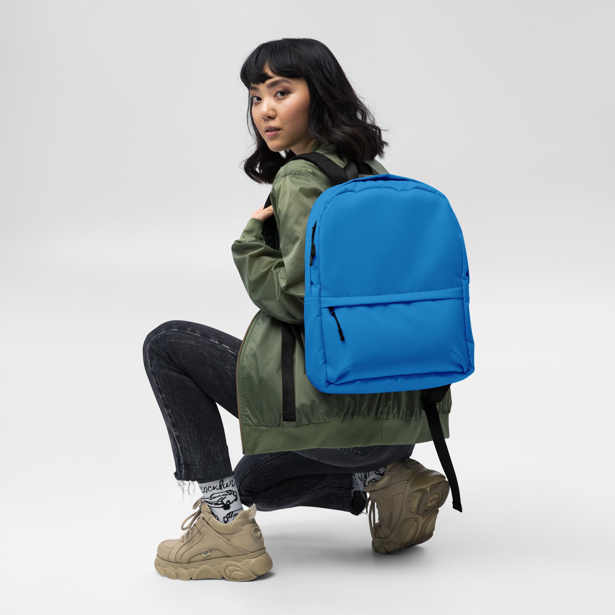 Plain Blue Medium Size Womens Backpack for Travel & School