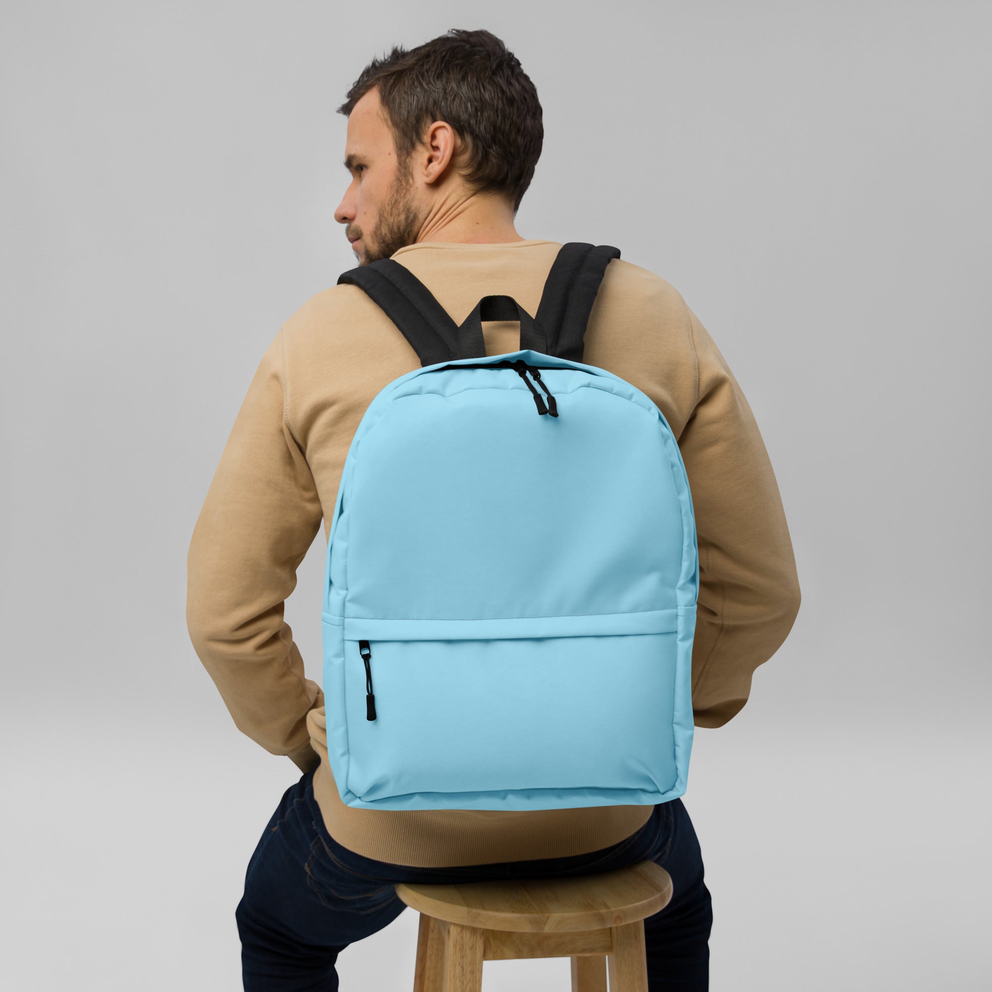 Preppy Light Baby Blue Medium Size Backpack for School & Travel