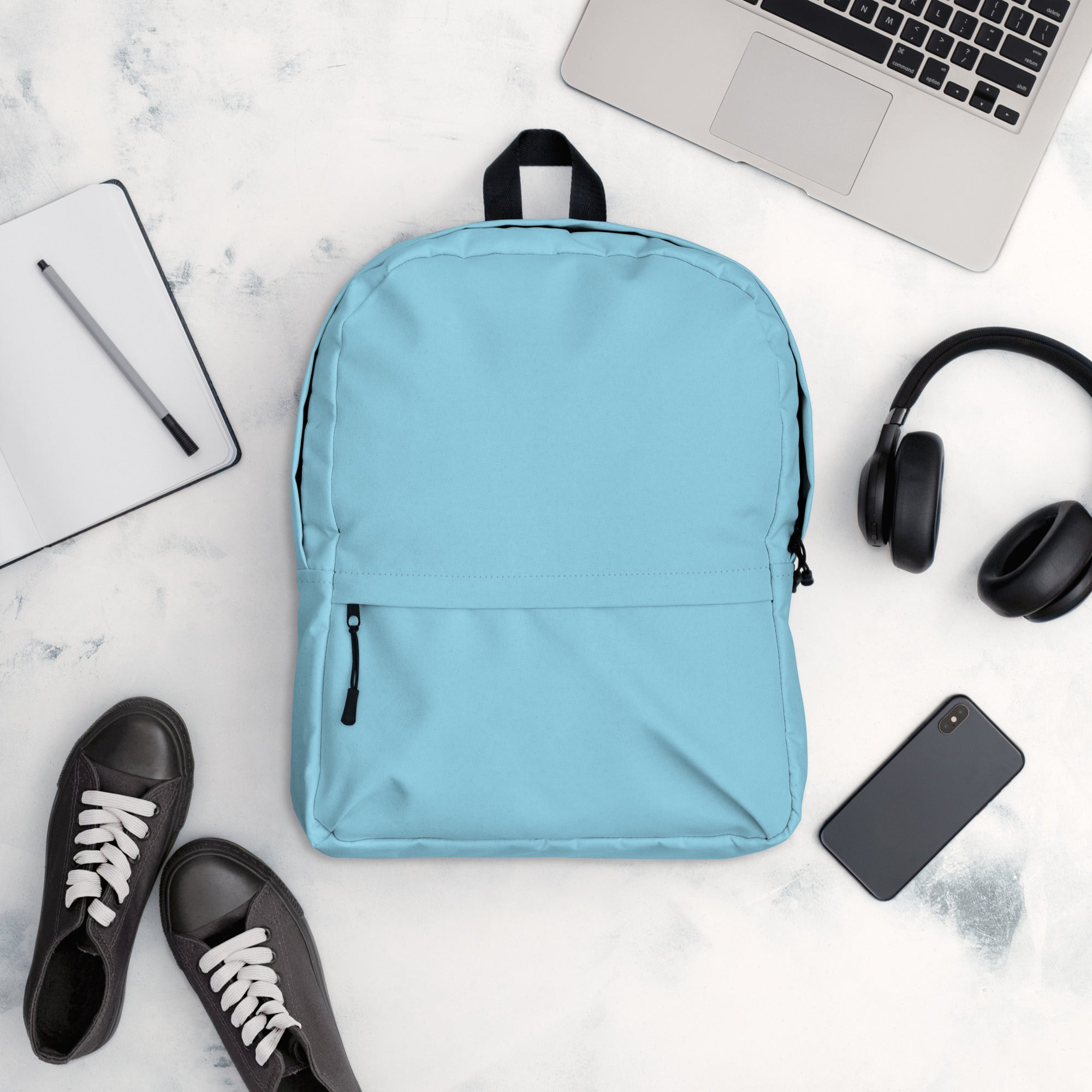 Preppy Light Baby Blue Medium Size Backpack for School & Travel