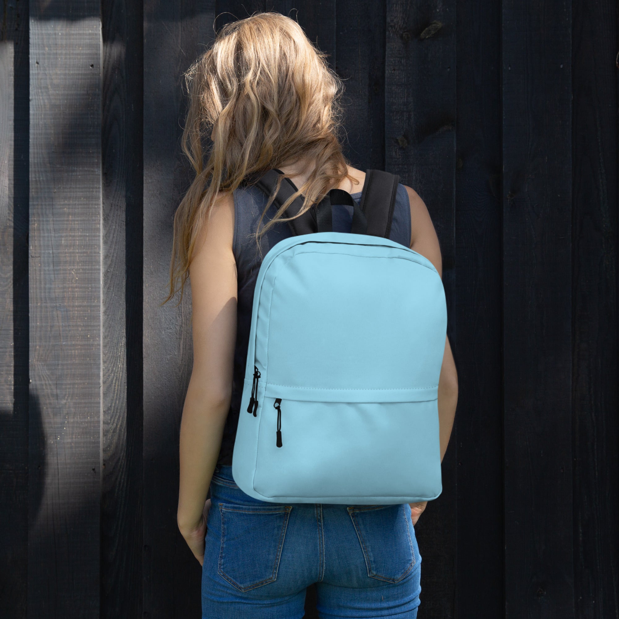 Preppy Light Baby Blue Medium Size Backpack for School & Travel