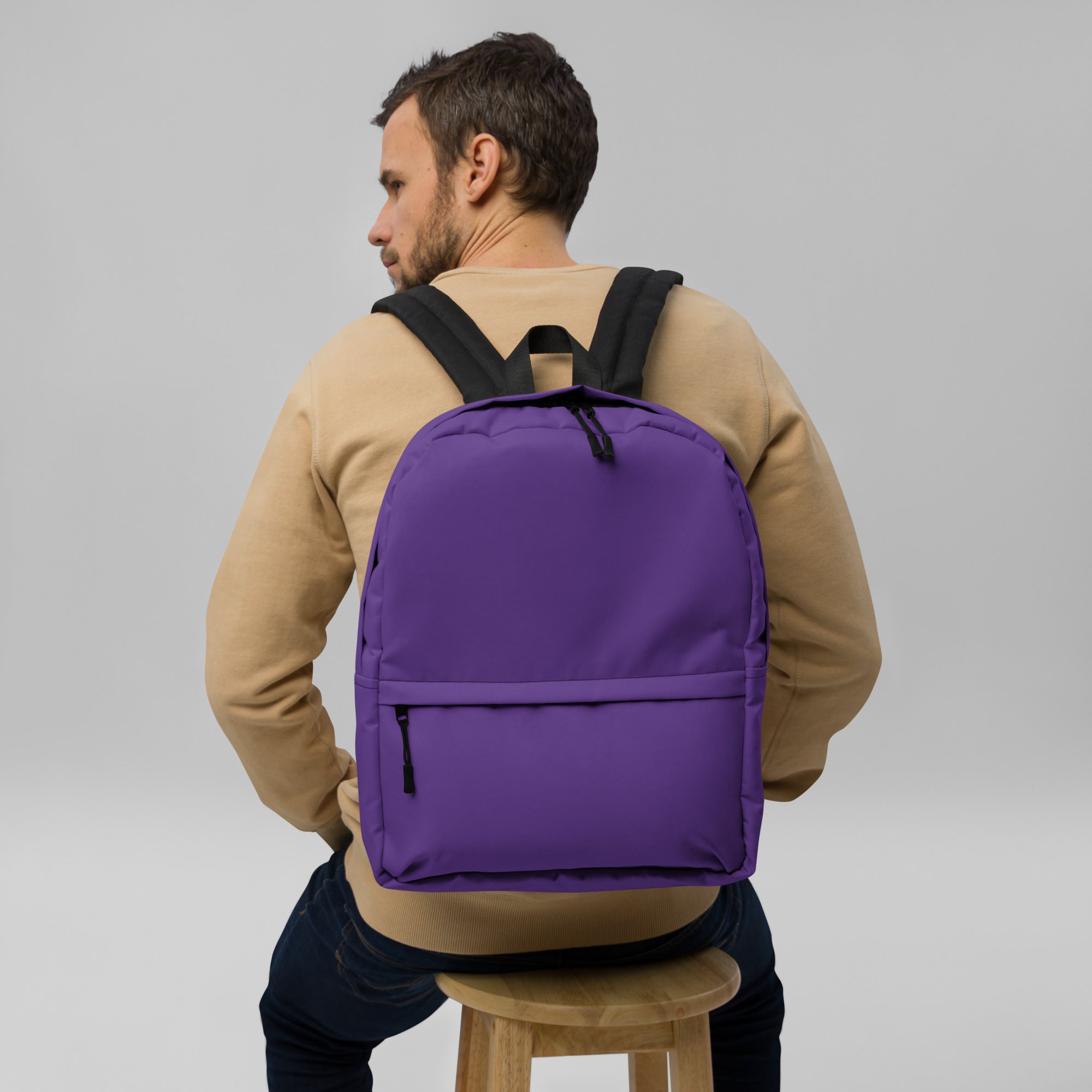 Preppy Plain Dark Plum Purple Color Medium Size Backpack