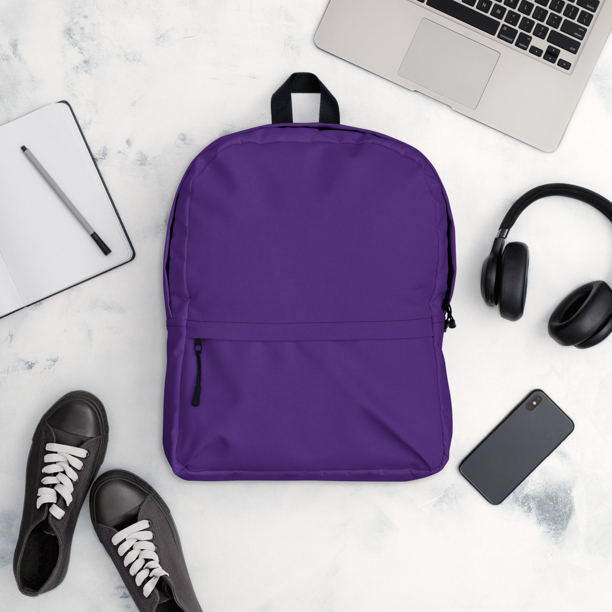 Preppy Plain Dark Plum Purple Color Medium Size Backpack