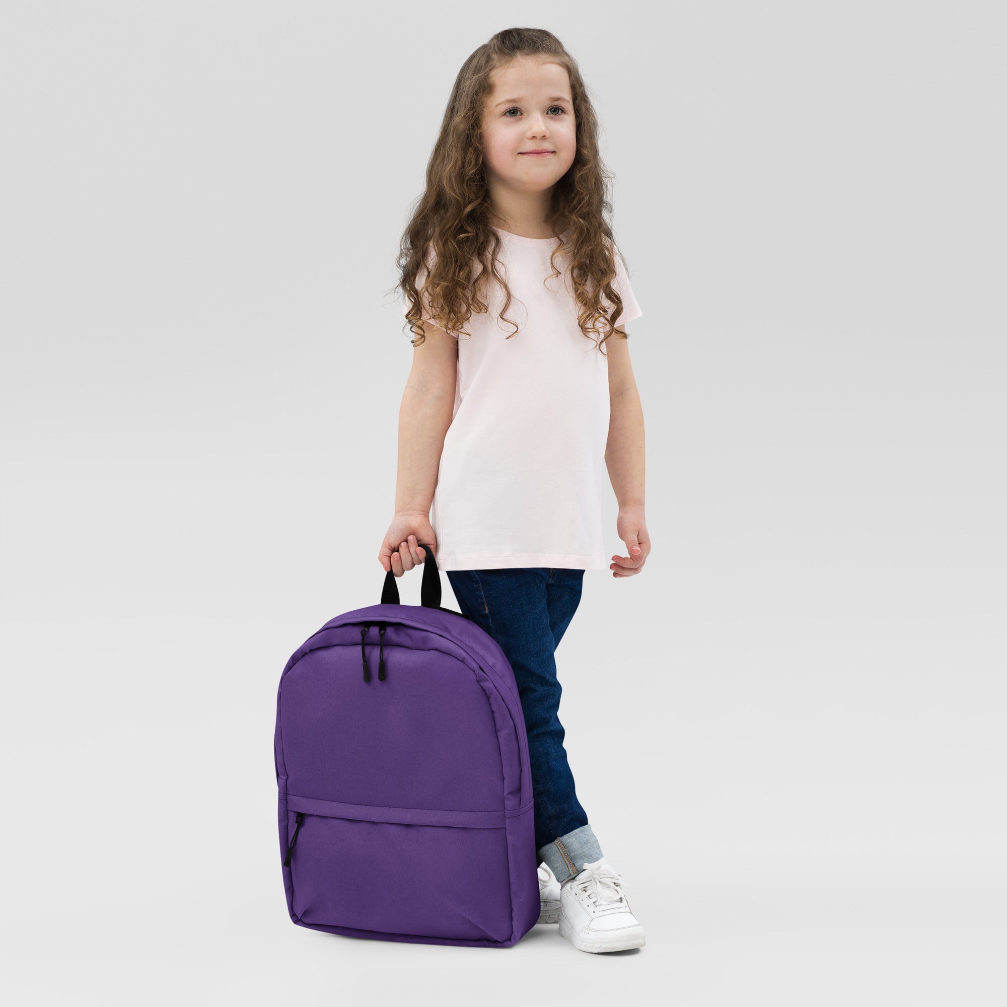 Preppy Plain Dark Plum Purple Color Medium Size Backpack