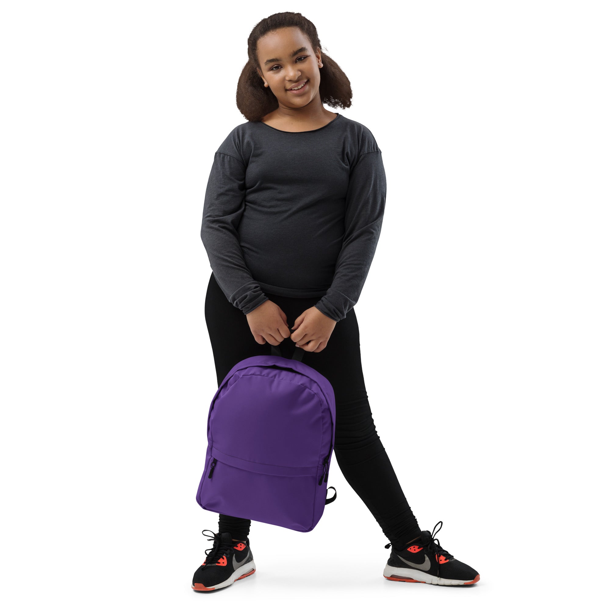 Preppy Plain Dark Plum Purple Color Medium Size Backpack