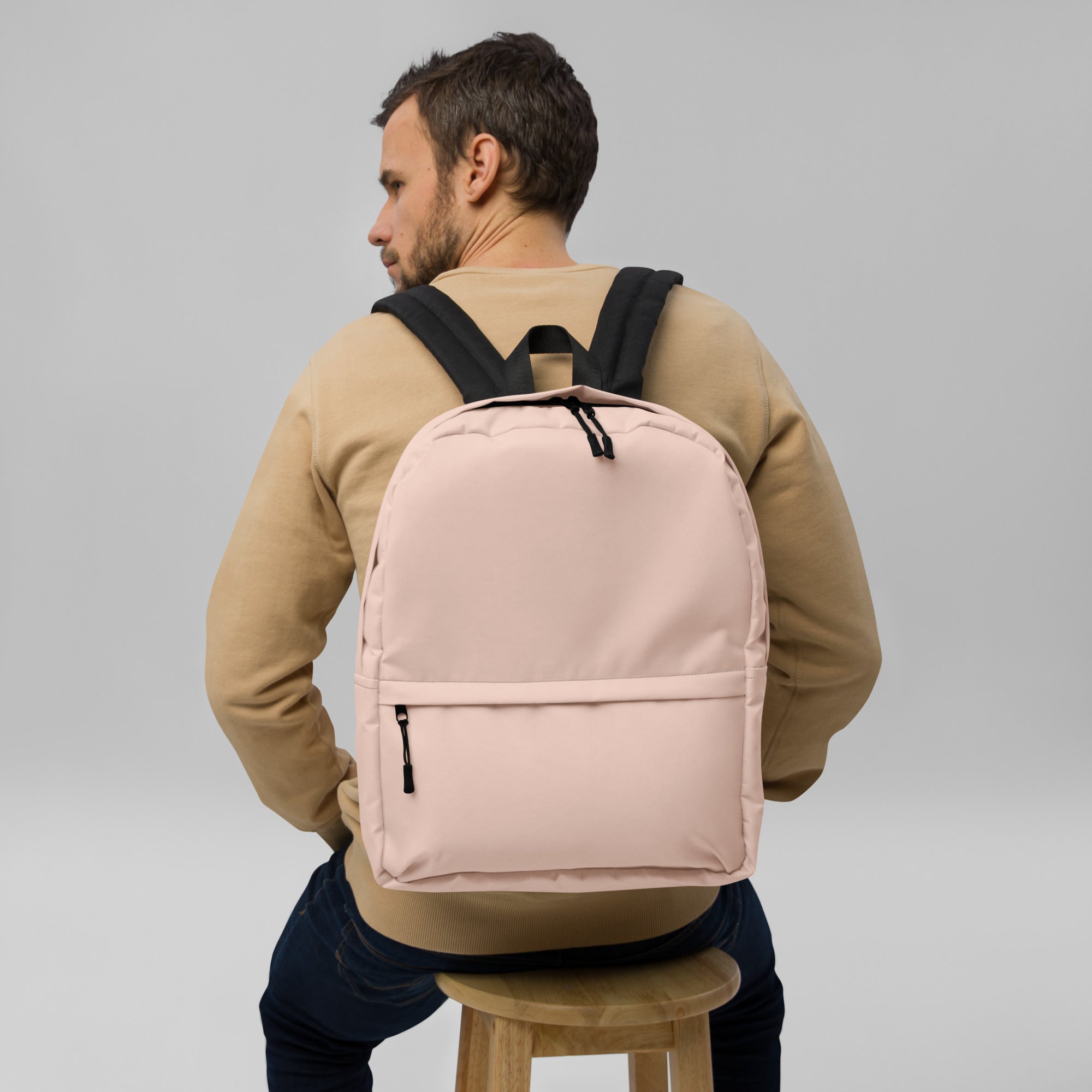 Minimal Plain Beige Color Womens Lightweight Fashion Backpack