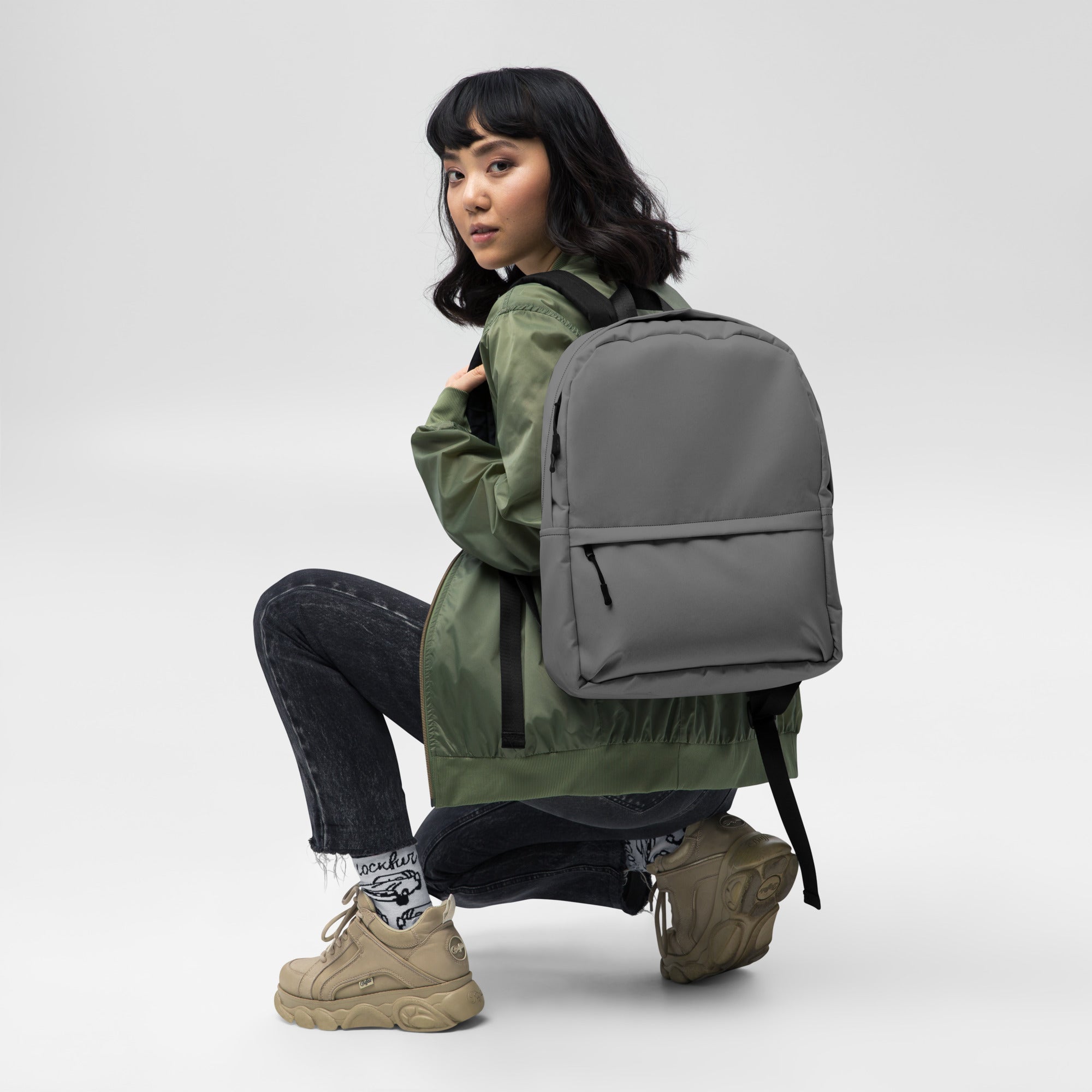 Minimal Plain Gray Color Lightweight Medium Size Backpack
