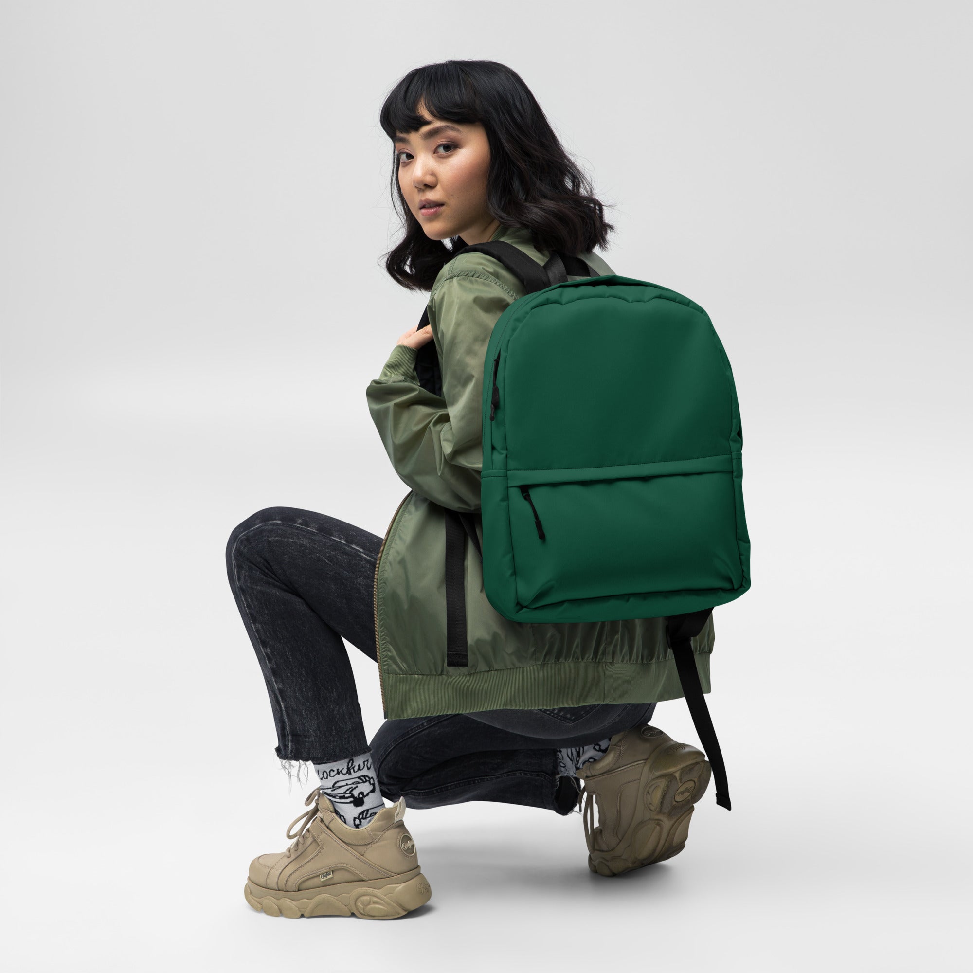 Casual Waterproof Dark Green Backpack for School