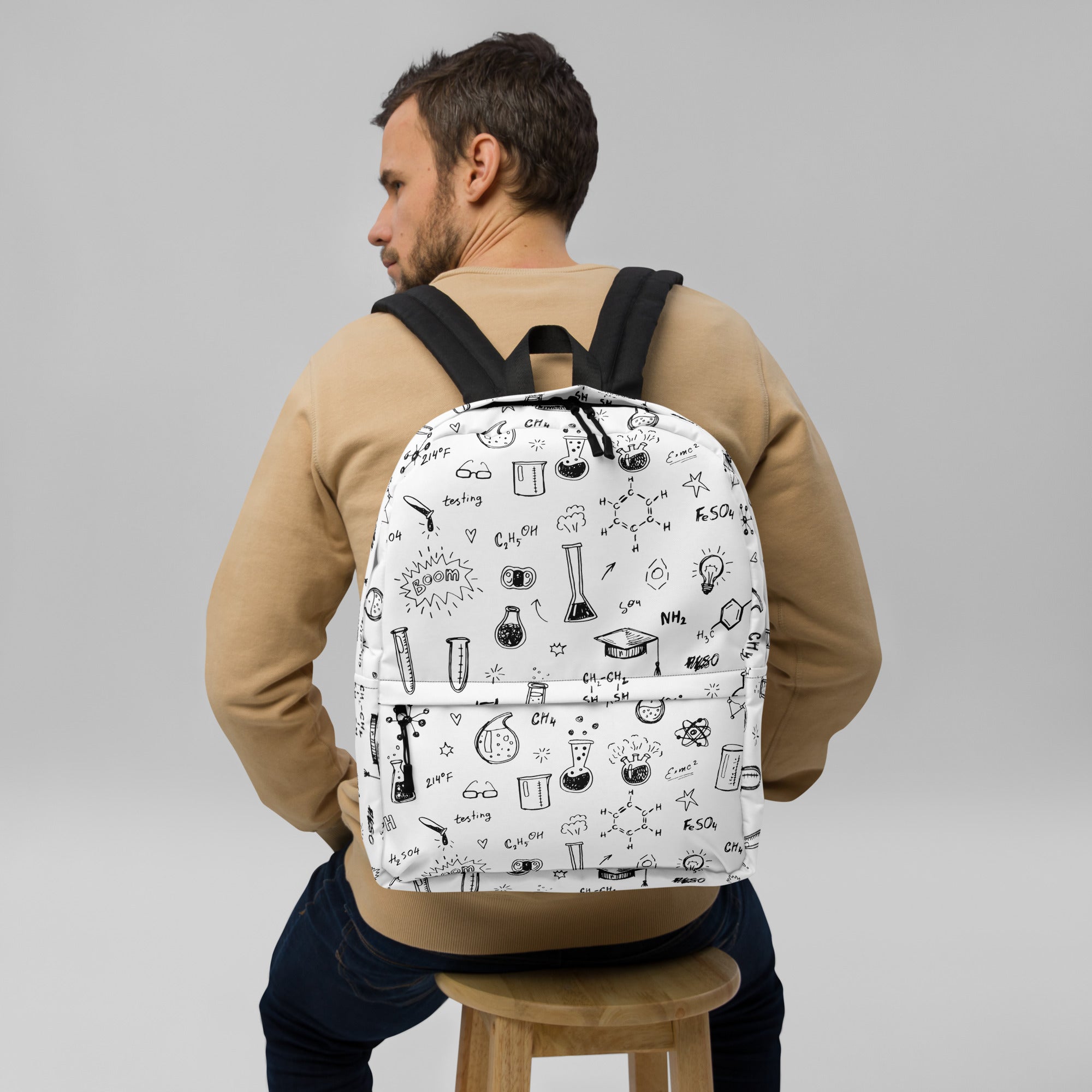 Chemistry Themed Handmade Doodles Offwhite Backpack for School