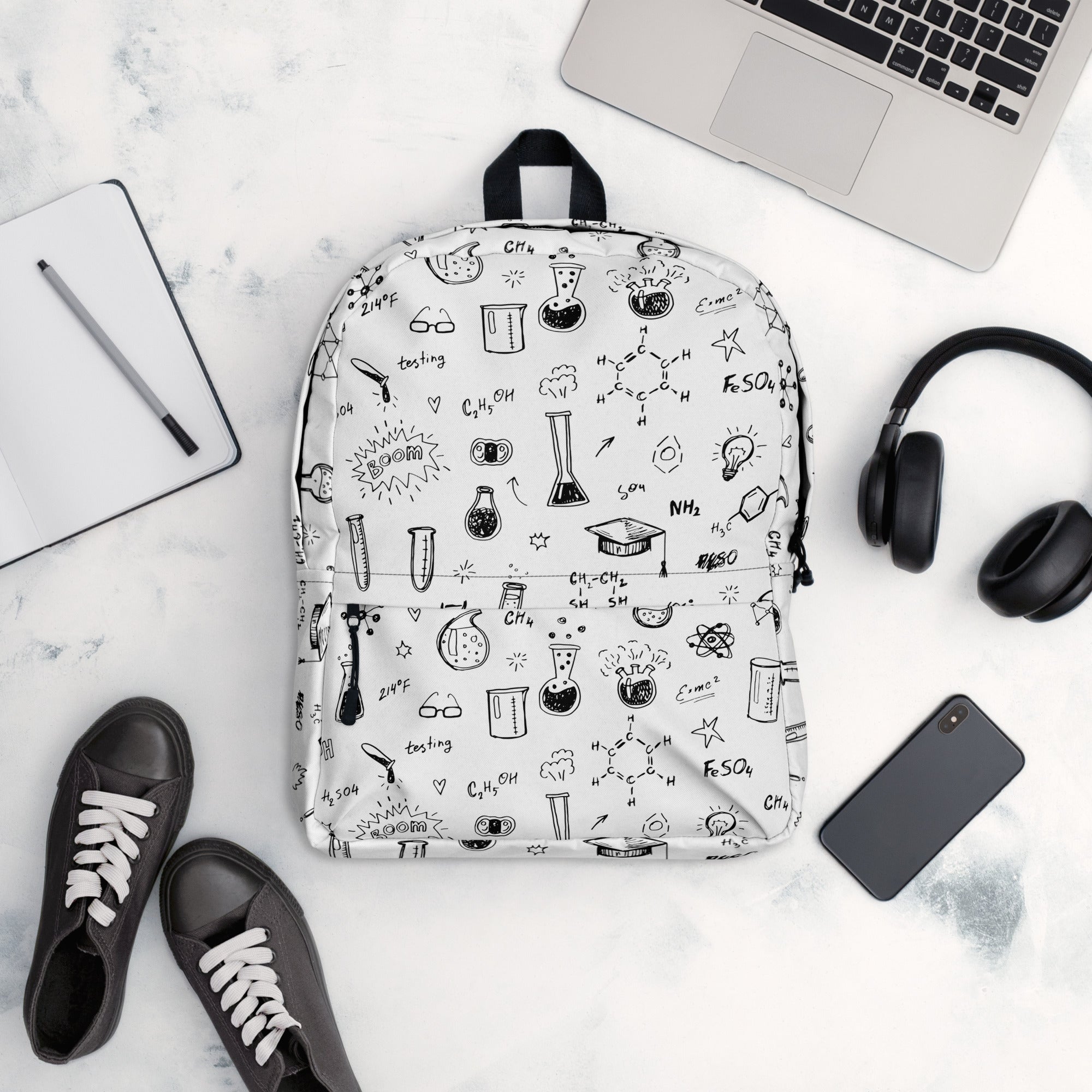 Chemistry Themed Handmade Doodles Offwhite Backpack for School