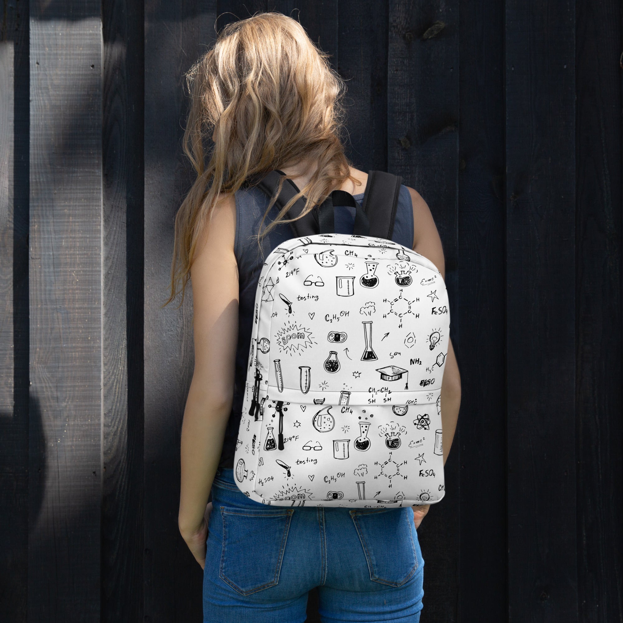 Chemistry Themed Handmade Doodles Offwhite Backpack for School