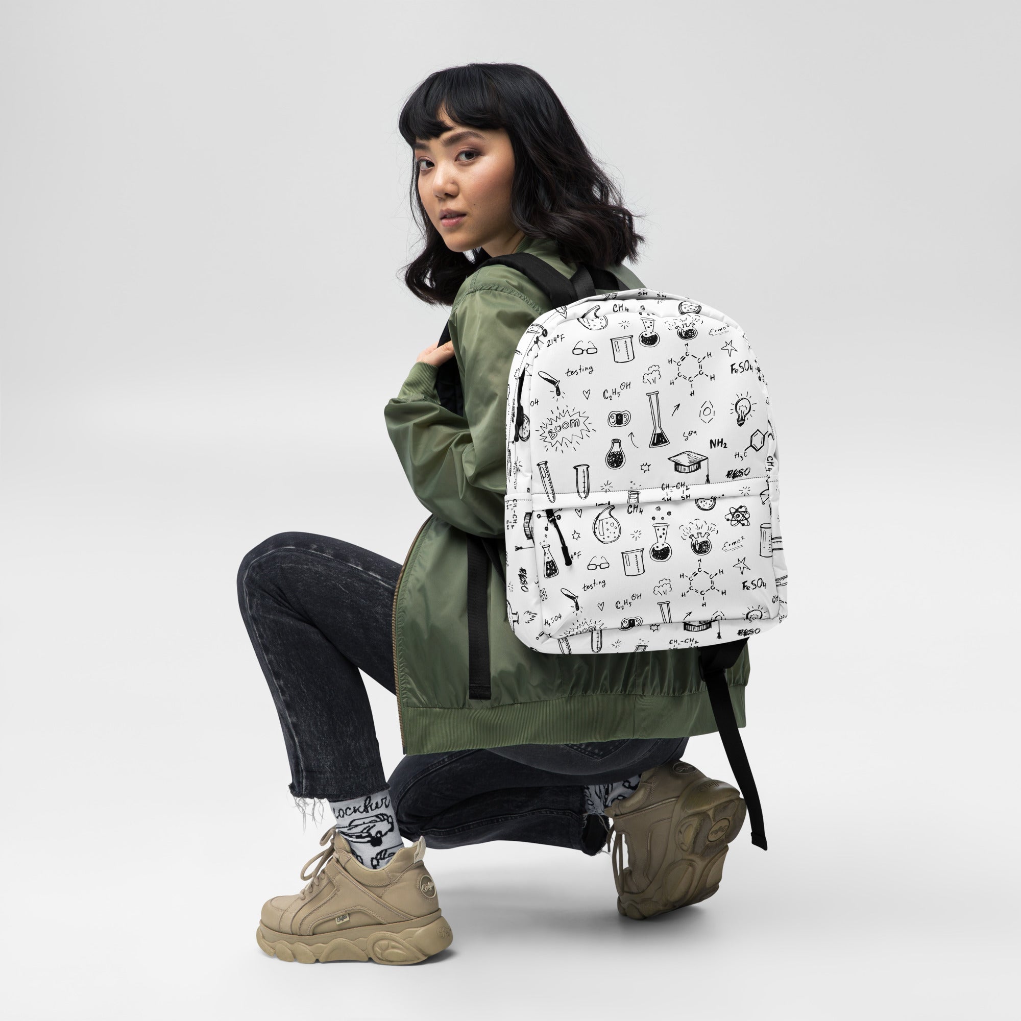 Chemistry Themed Handmade Doodles Offwhite Backpack for School
