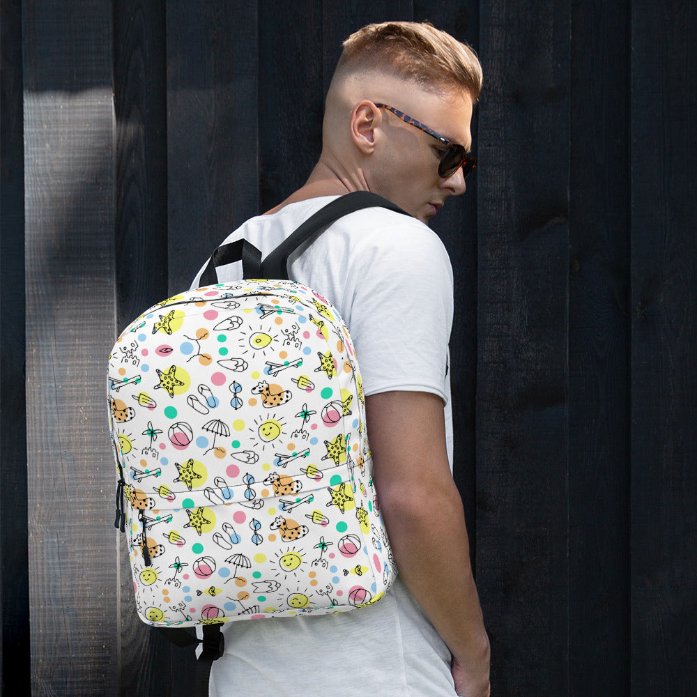 Cute Summer Handmade Doodle Print Beach Backpack Bag