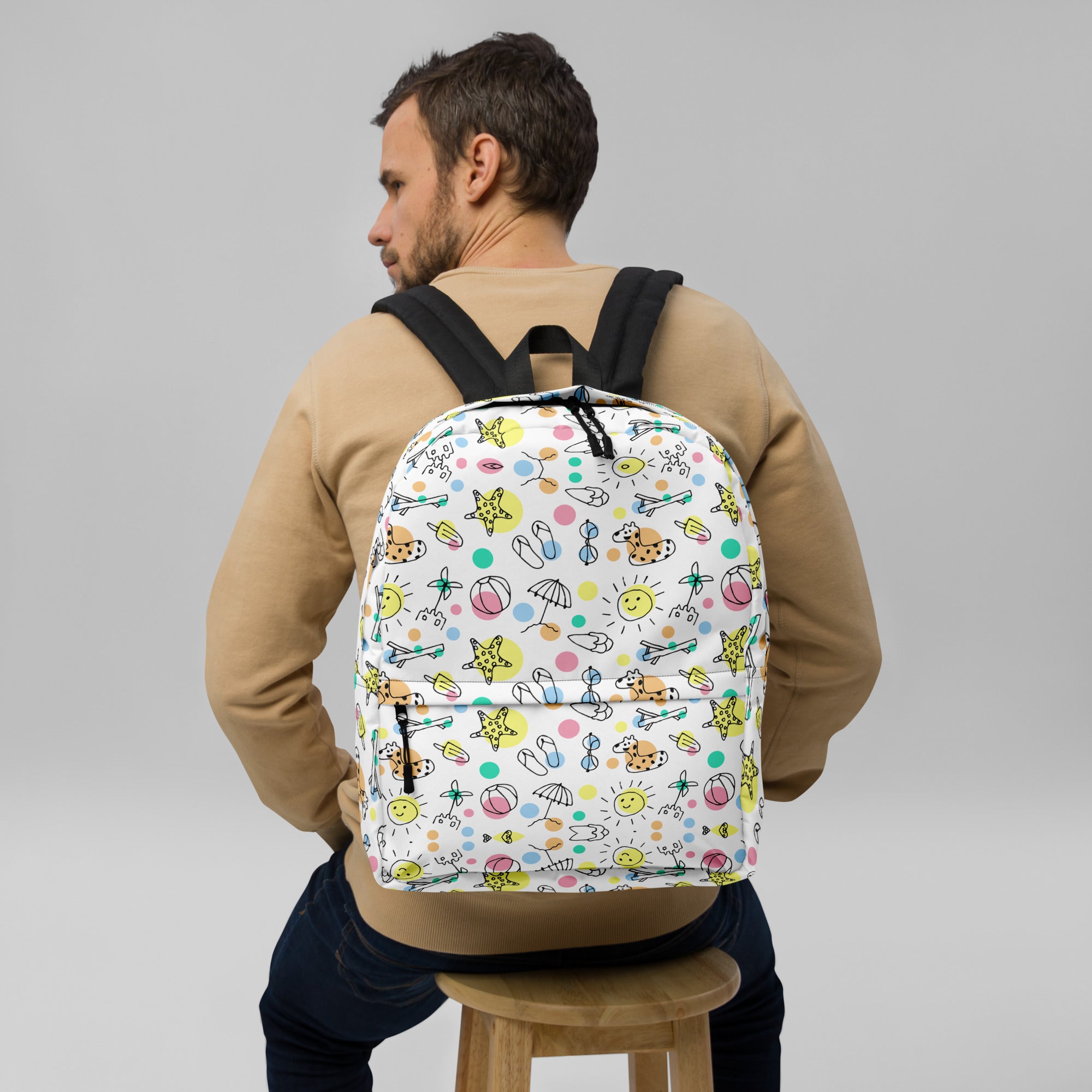 Cute Summer Handmade Doodle Print Beach Backpack Bag