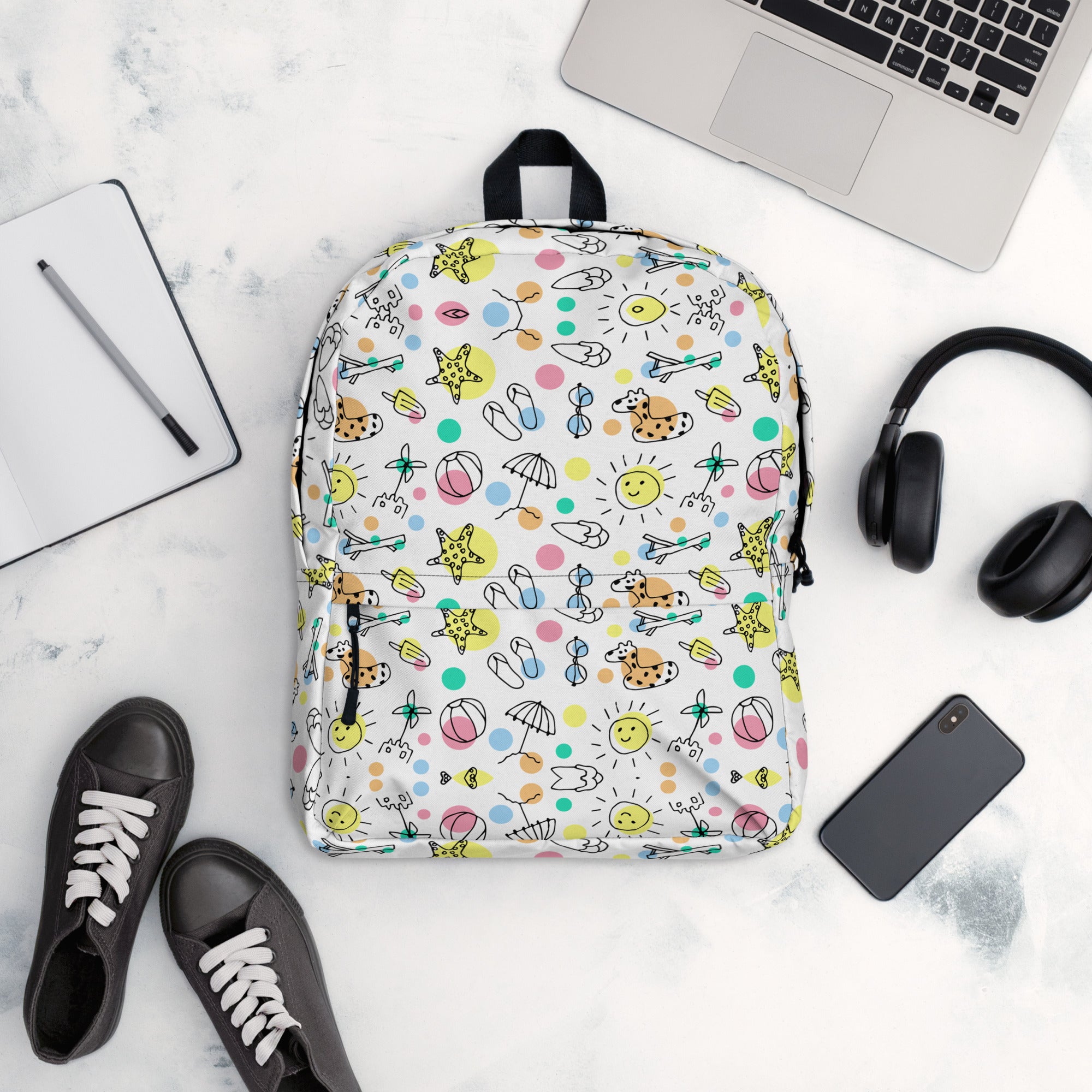 Cute Summer Handmade Doodle Print Beach Backpack Bag