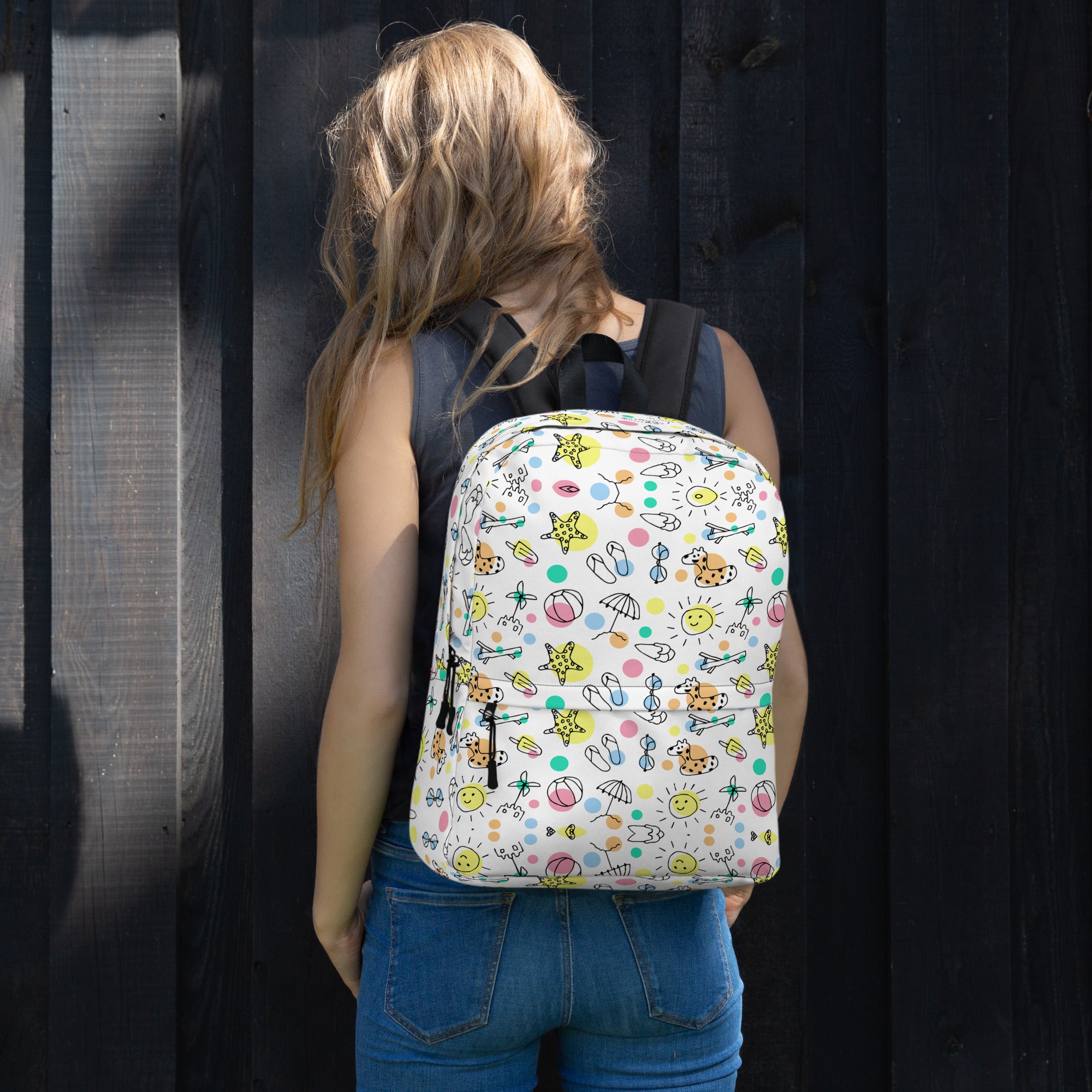 Cute Summer Handmade Doodle Print Beach Backpack Bag