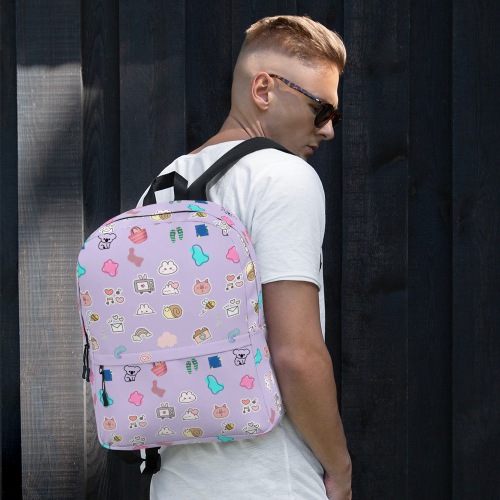 Preppy Cute Pins Print Purple Back to School Backpack for Girls