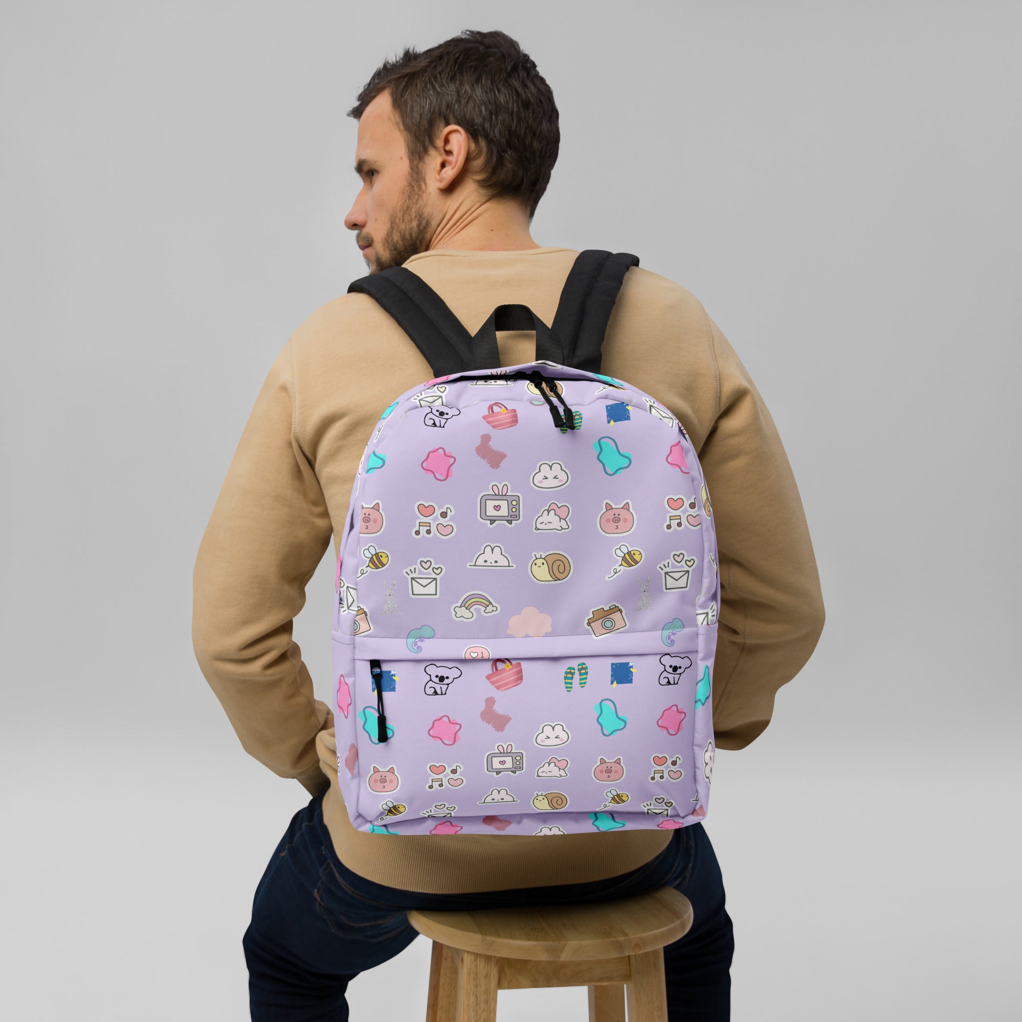 Preppy Cute Pins Print Purple Back to School Backpack for Girls