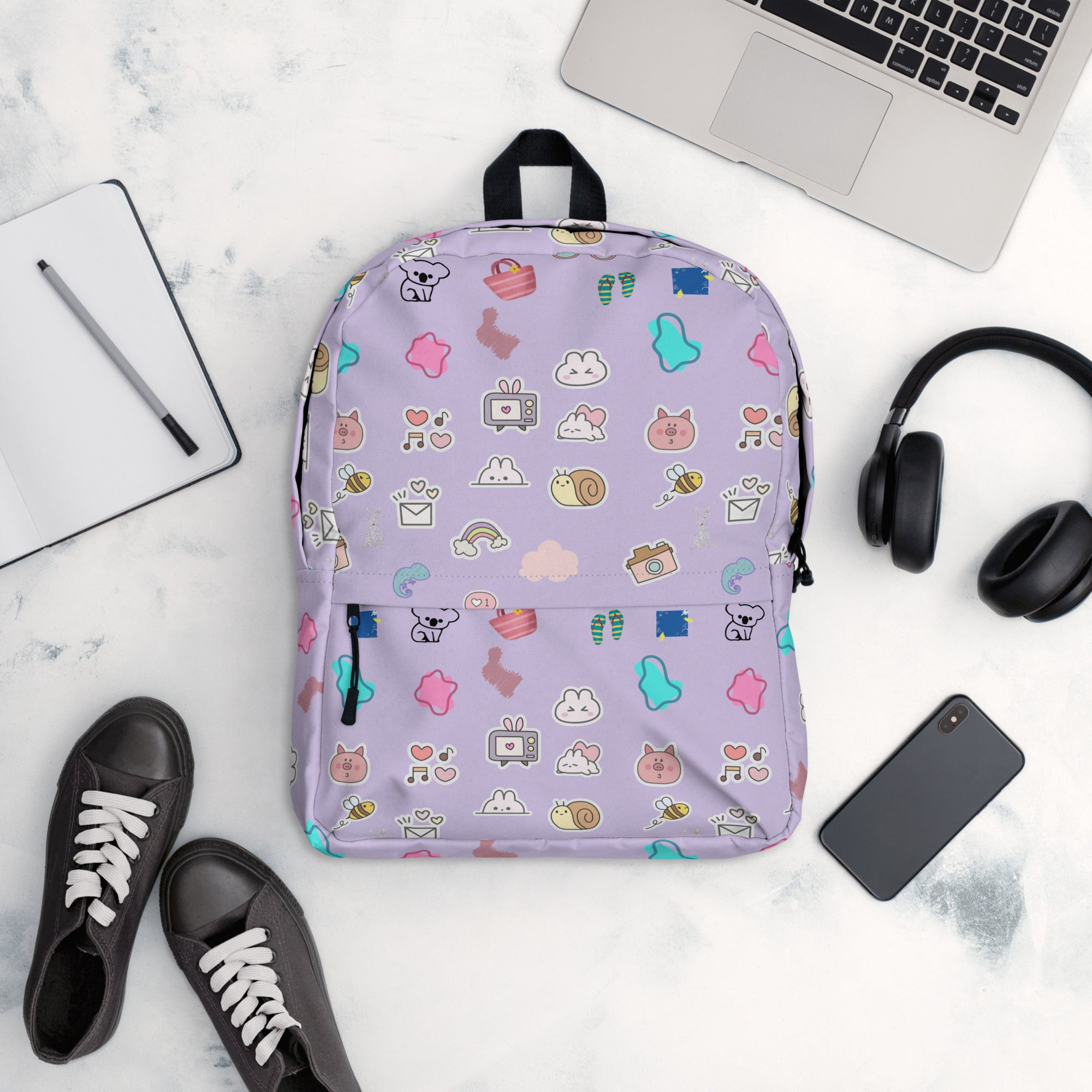 Preppy Cute Pins Print Purple Back to School Backpack for Girls