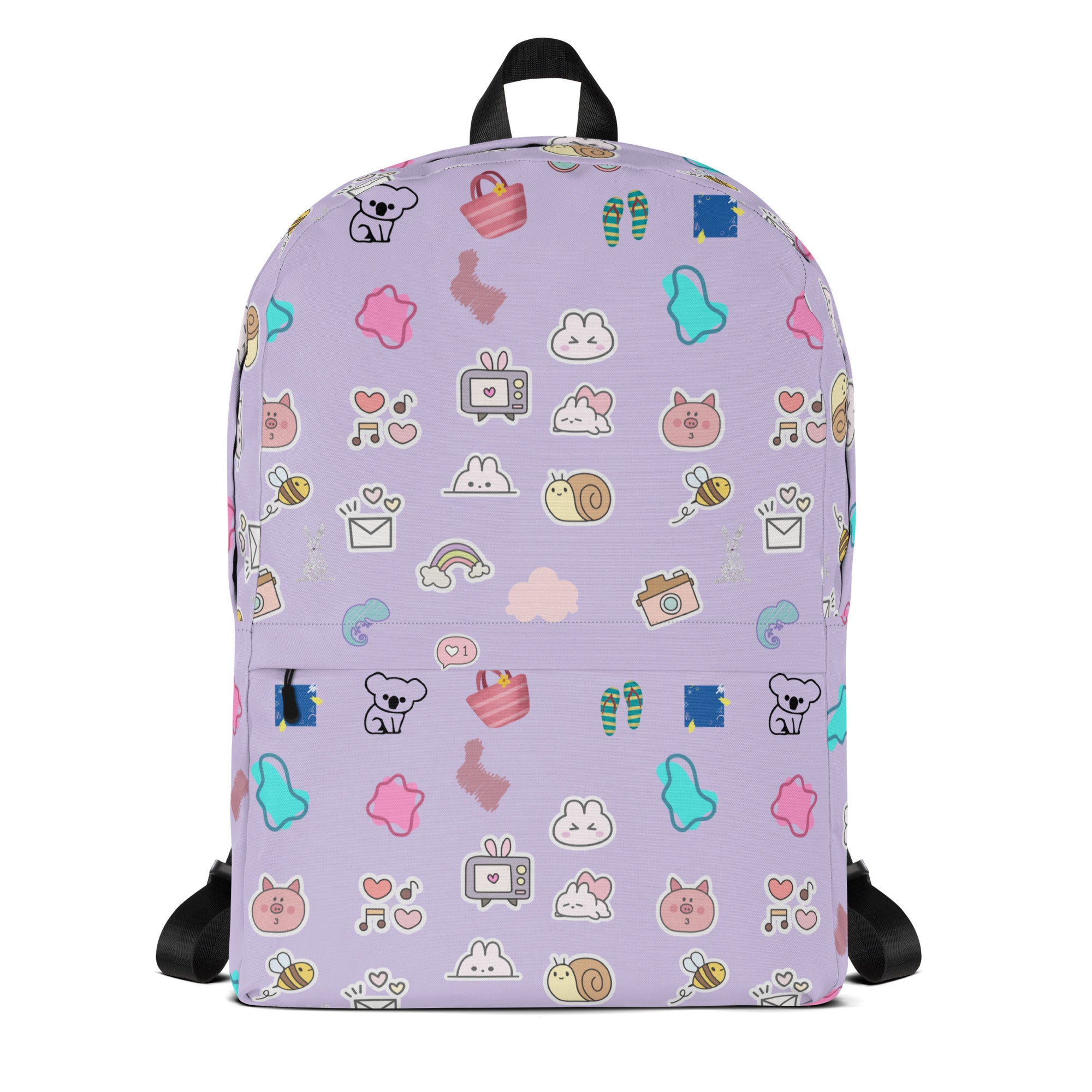 Preppy Cute Pins Print Purple Back to School Backpack for Girls