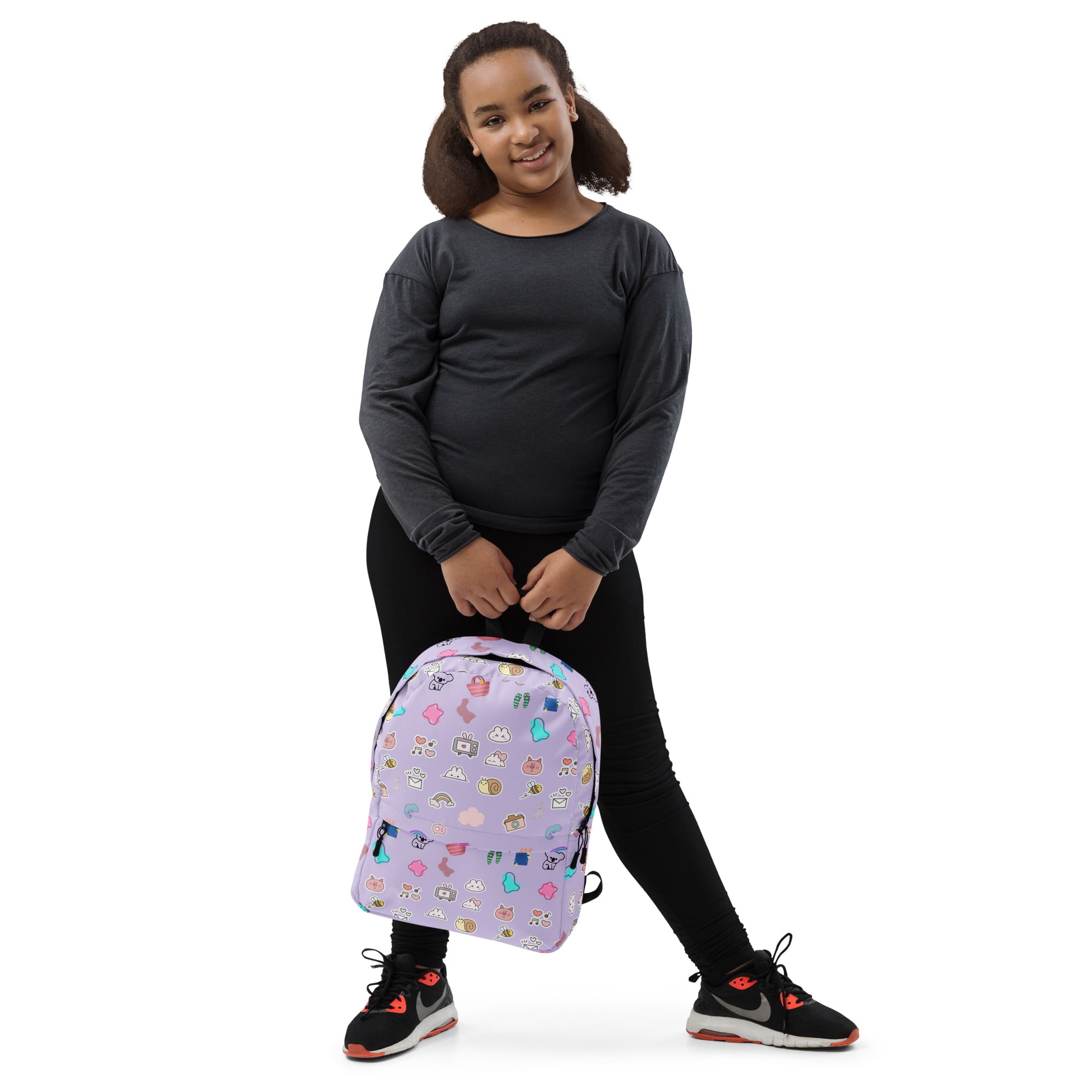 Preppy Cute Pins Print Purple Back to School Backpack for Girls