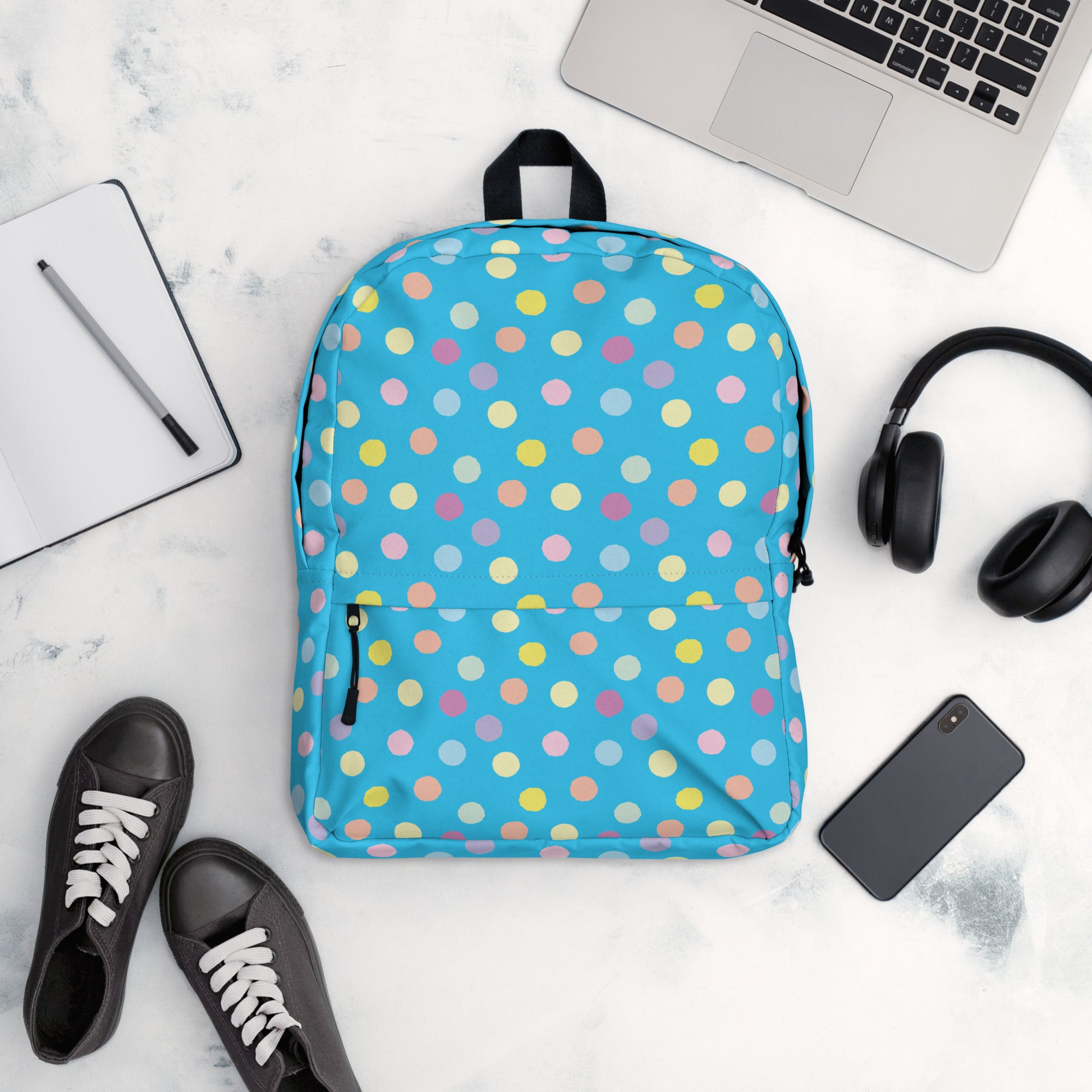 Cute Colorful Polka Dot Preppy Blue School Backpack