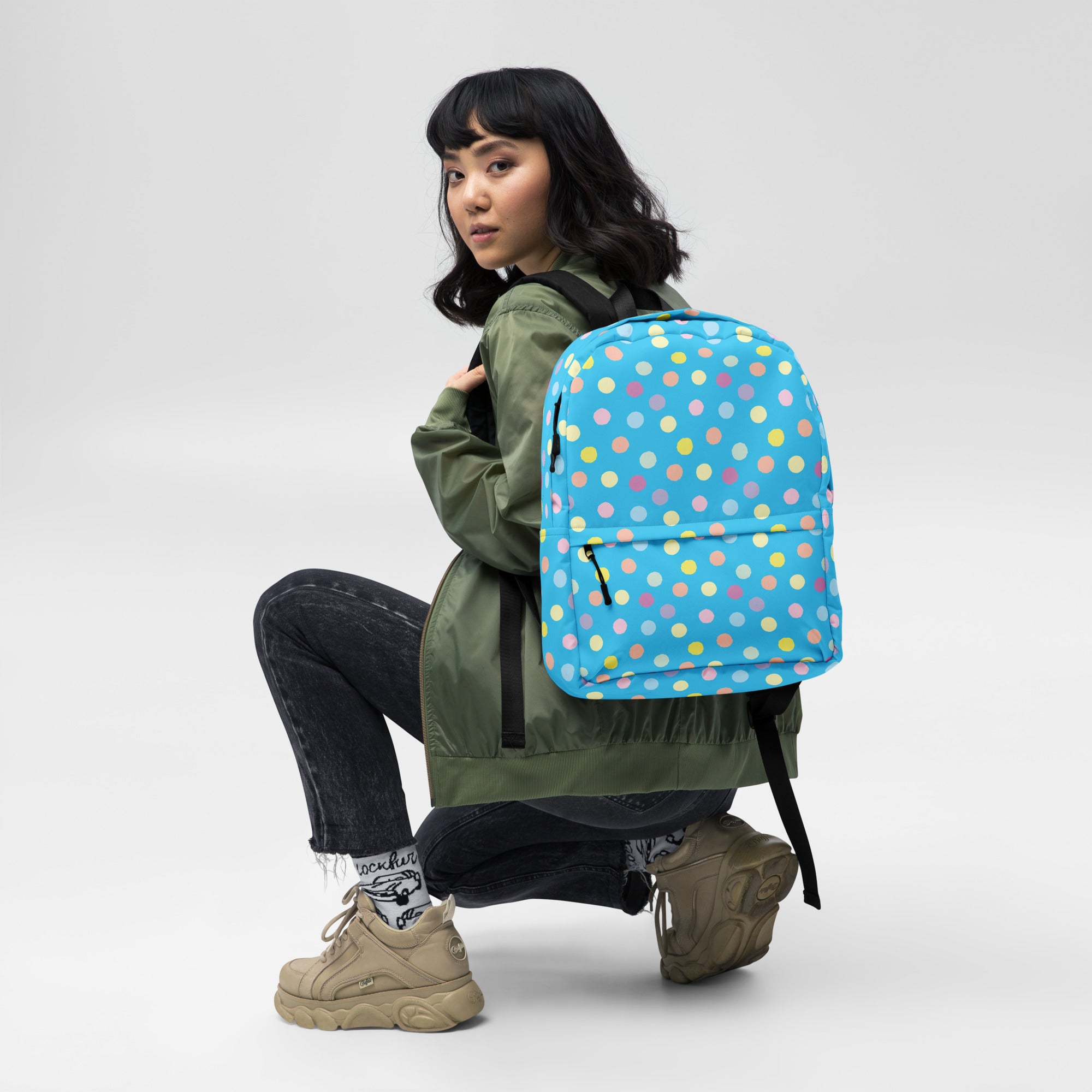Cute Colorful Polka Dot Preppy Blue School Backpack