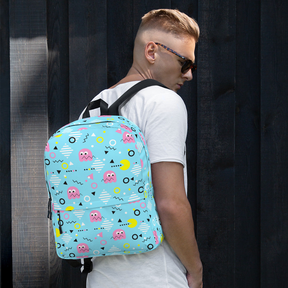 Preppy Vintage Blue Pacman & Ghosts Inspired Print Backpack