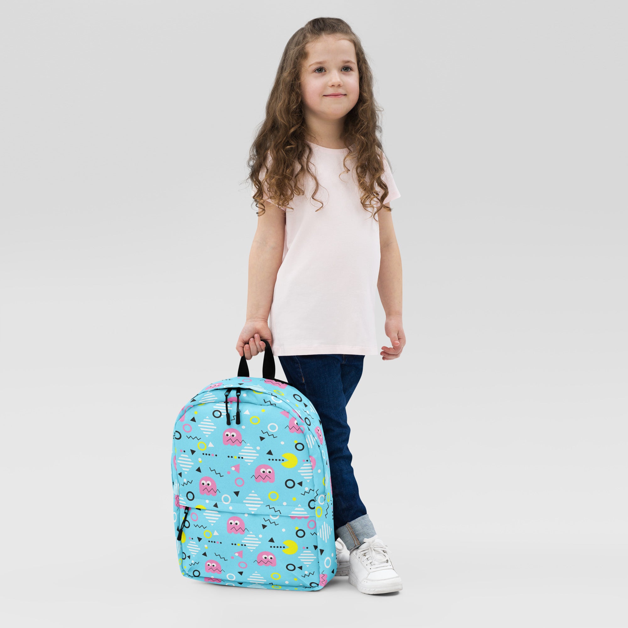 Preppy Vintage Blue Pacman & Ghosts Inspired Print Backpack