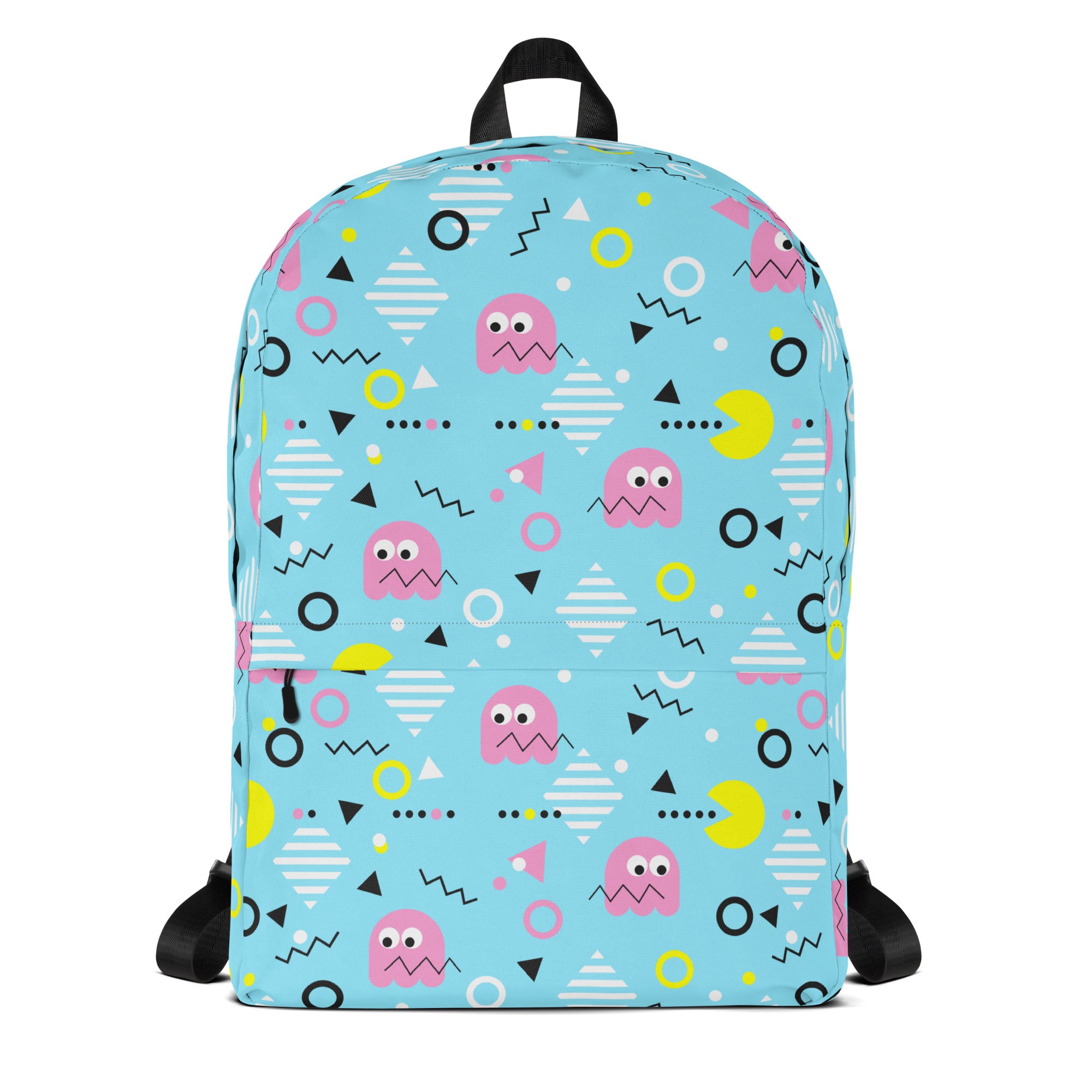 Preppy Vintage Blue Pacman & Ghosts Inspired Print Backpack