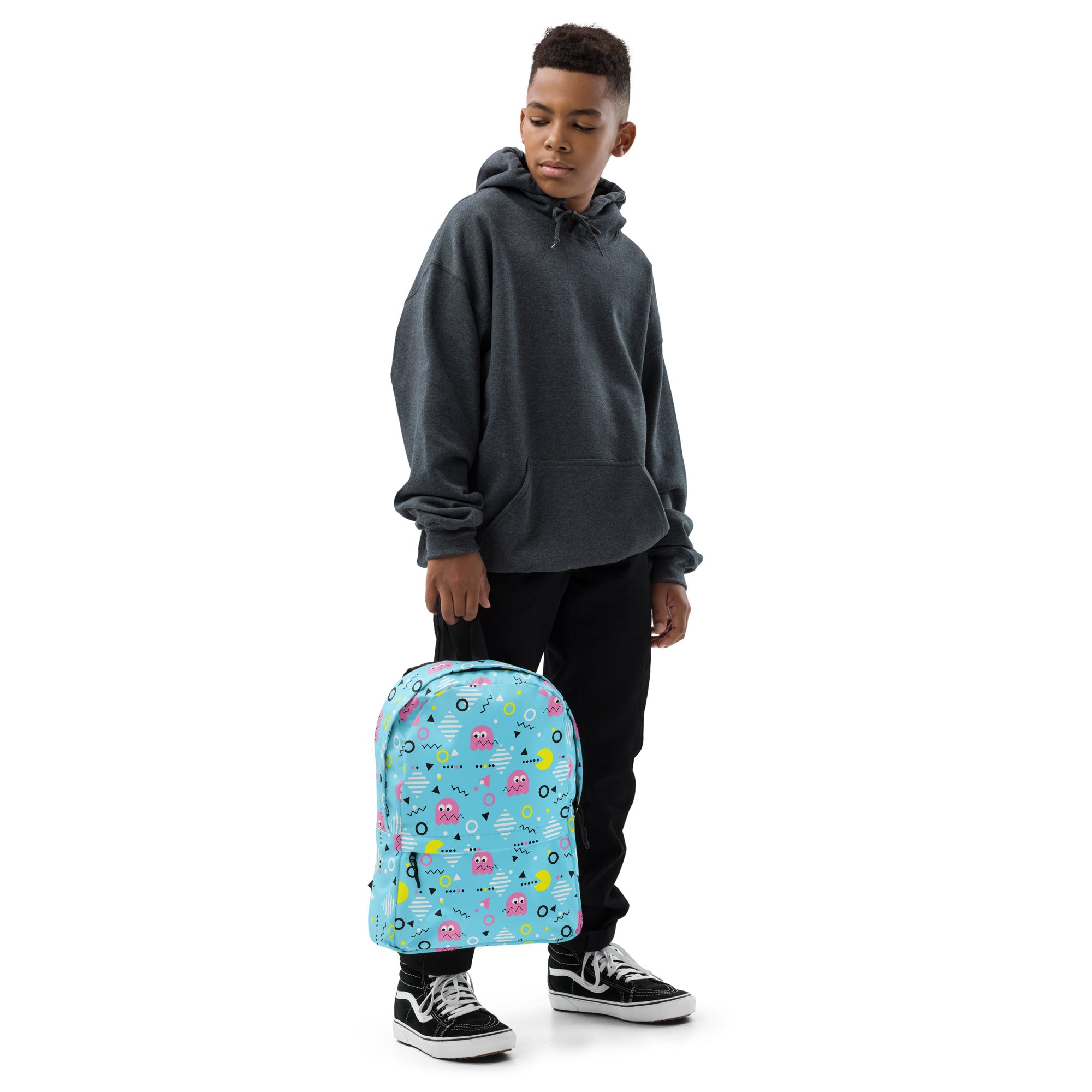 Preppy Vintage Blue Pacman & Ghosts Inspired Print Backpack