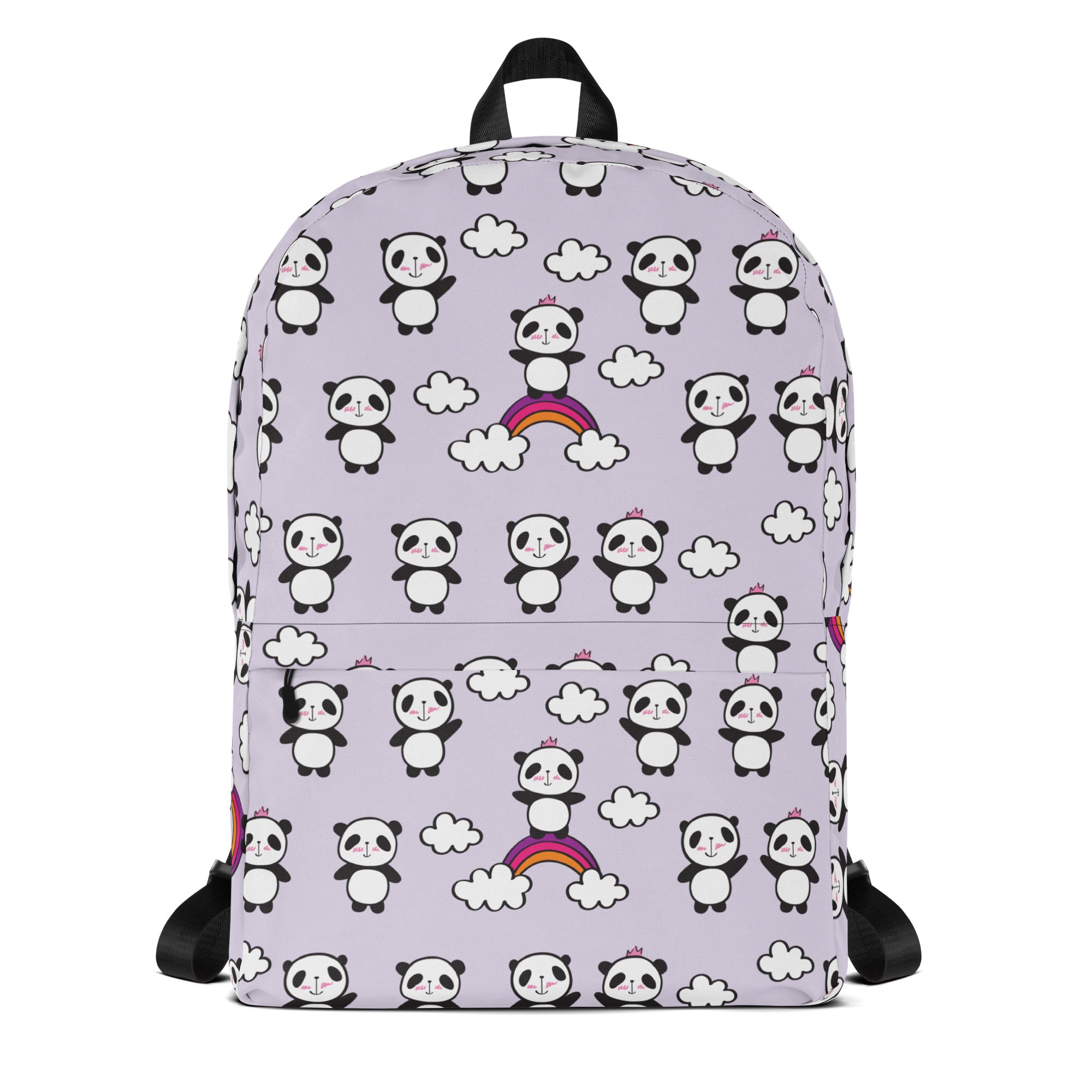 Preppy Purple Cute Little Pandas Print Medium Size Backpack Bag