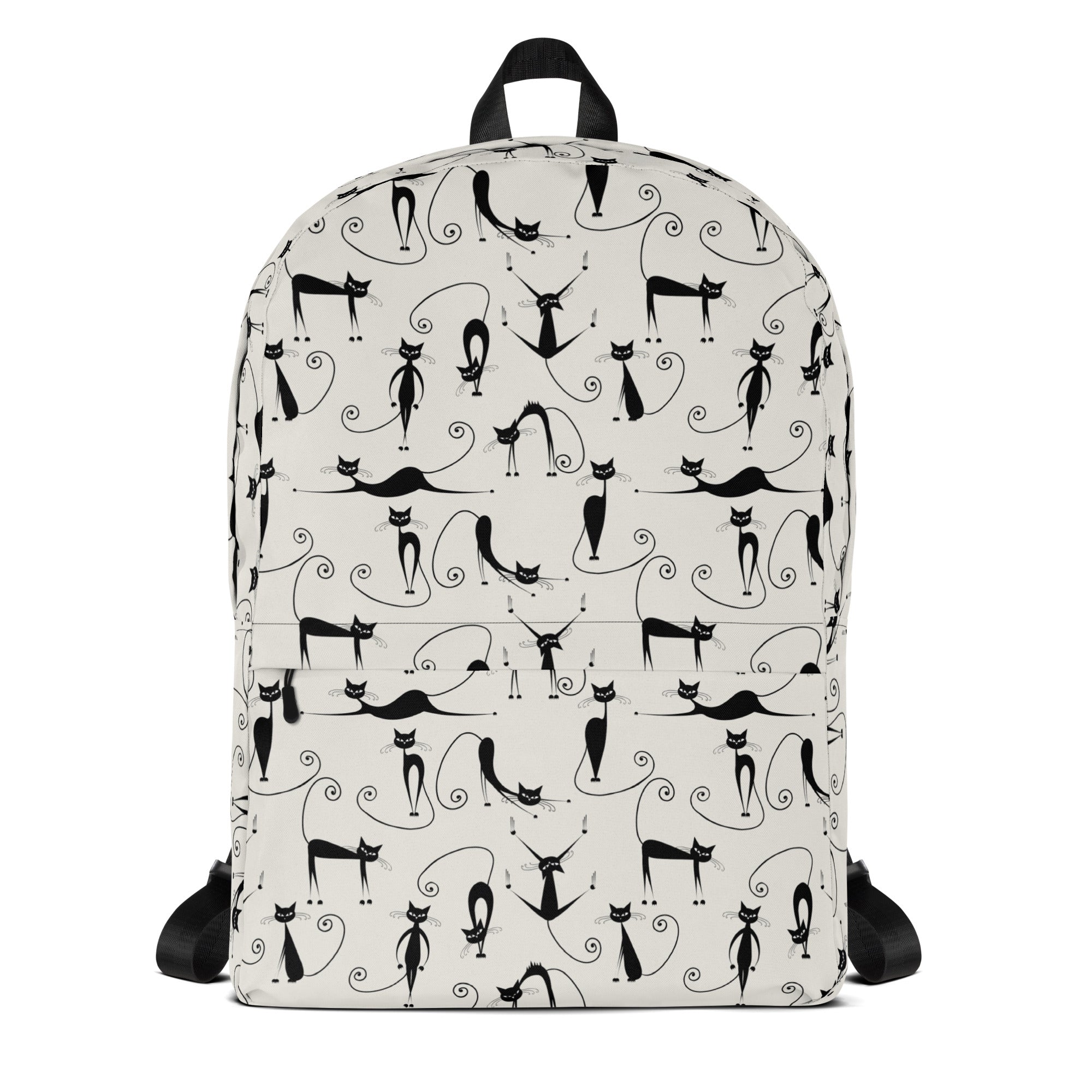 Cute Stretching Yoga Cat Print Off White Ladies Backpack Bag