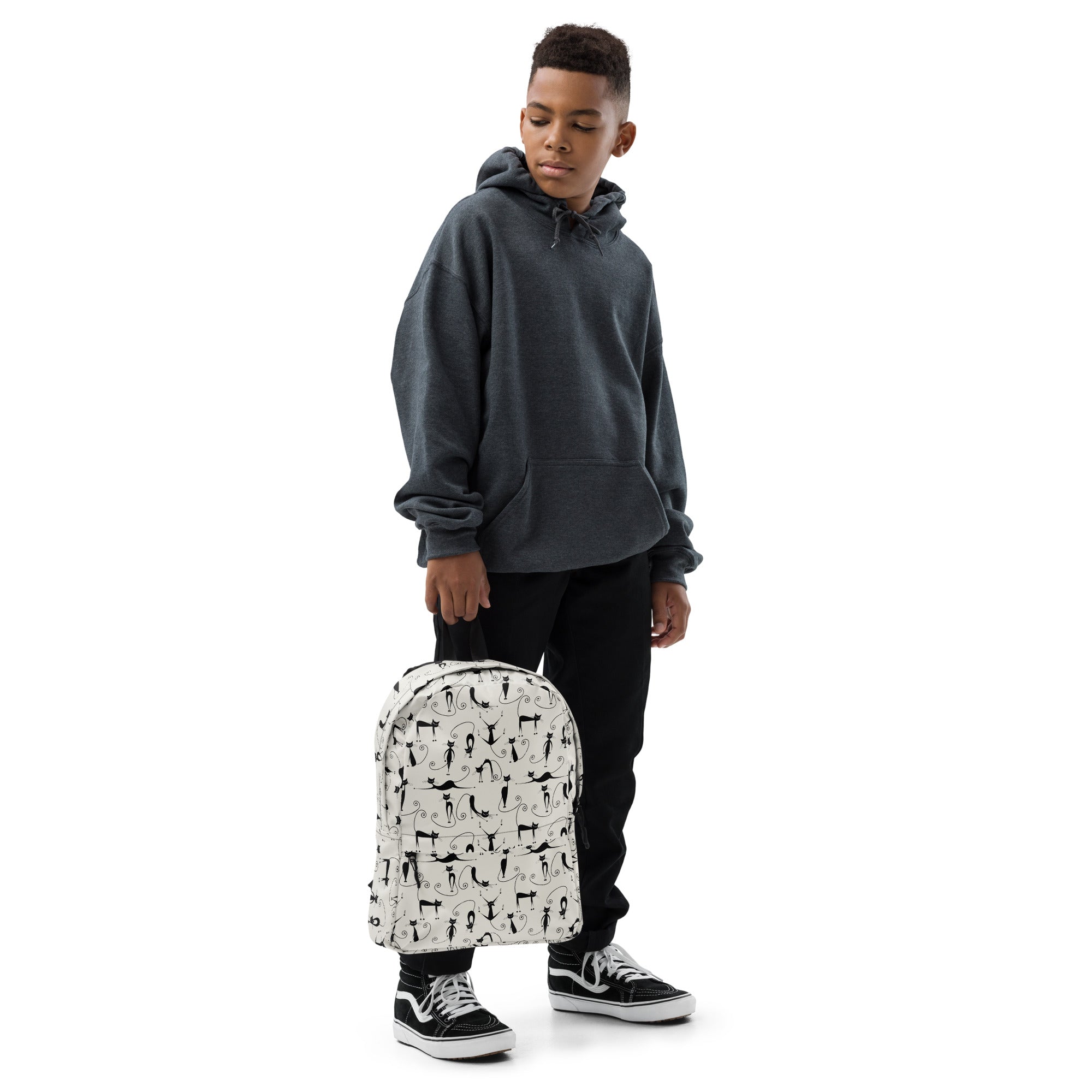 Cute Stretching Yoga Cat Print Off White Ladies Backpack Bag